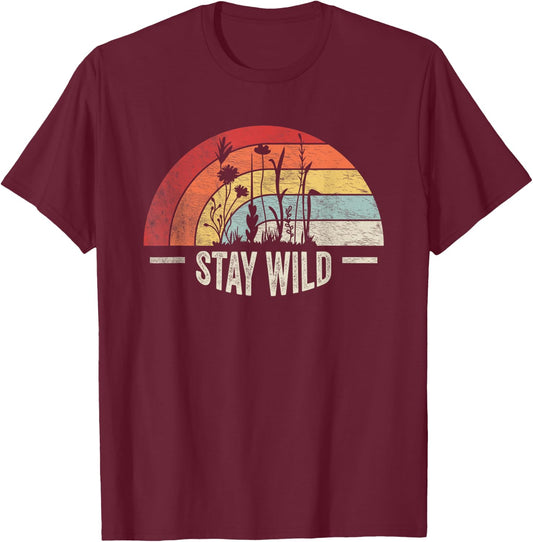 Retro Vintage Stay Wild Wildflower Inspirational Women Quote T-Shirt - T-Shirt | Maroon