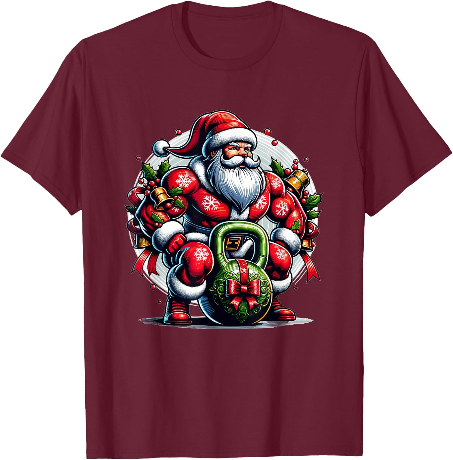 Buff Santa Kettlebell Christmas T-Shirt - T-Shirt | Maroon