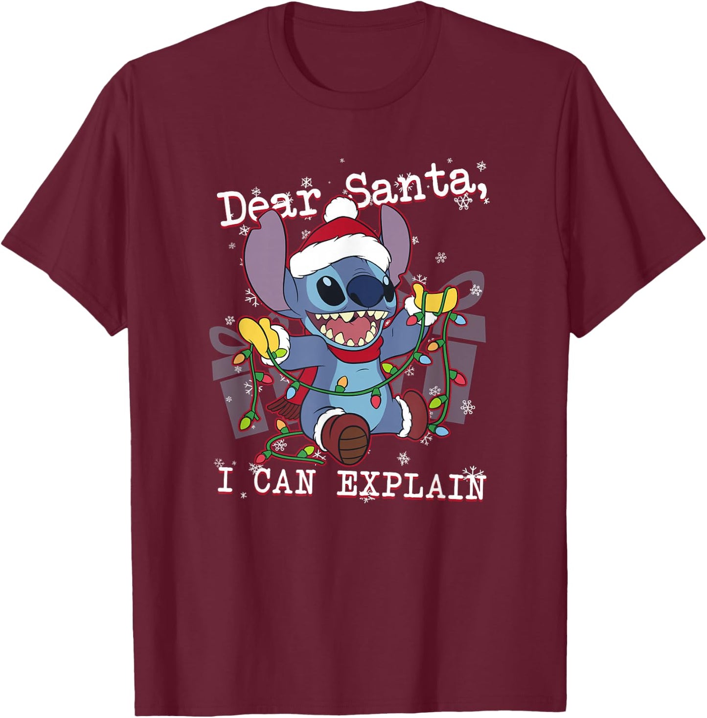 Disney Lilo & Stitch Christmas Dear Santa, I Can Explain Short Sleeve T-Shirt - T-Shirt | Maroon