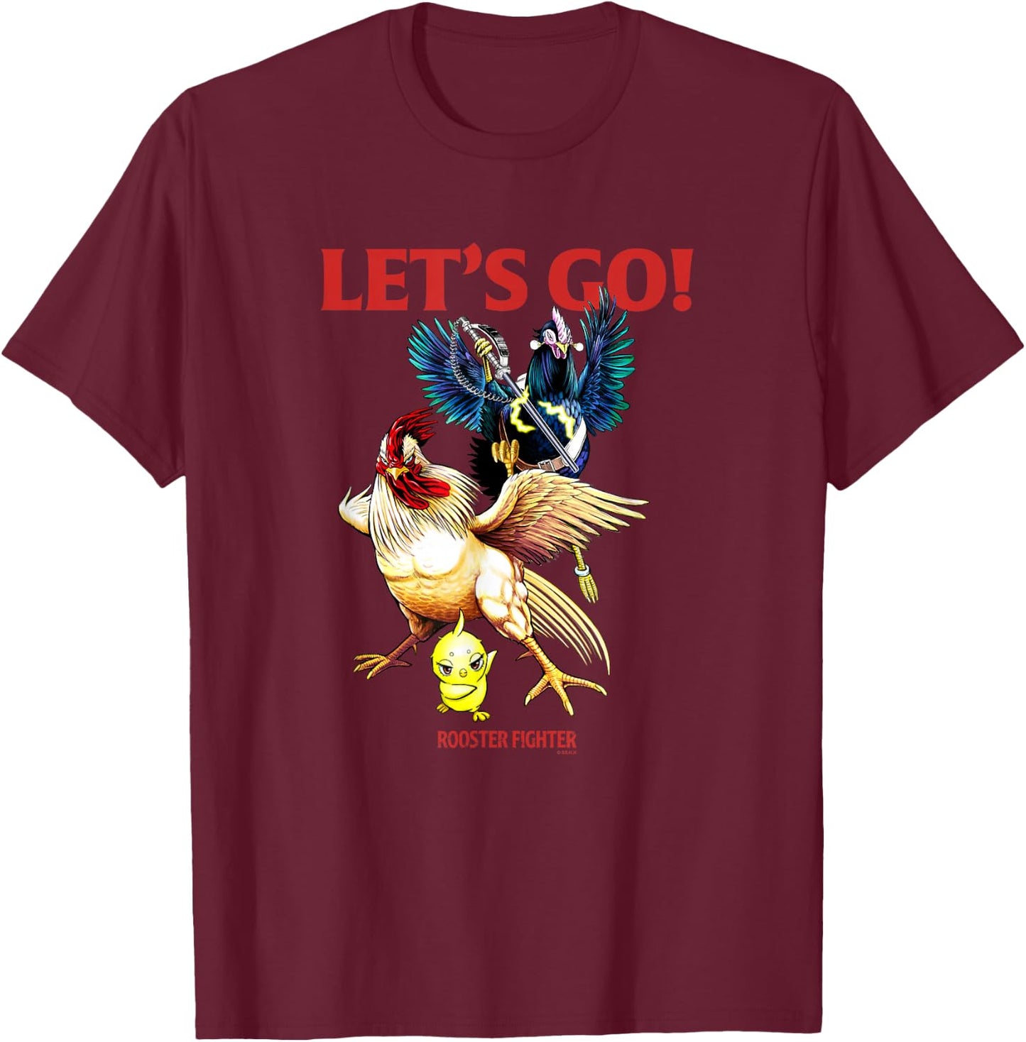 Rooster Fighter : -Adults, Black, Small, Short Sleeve, Classic Fit, Graphic Design T-Shirt - T-Shirt | Maroon