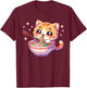 Japanese Kawaii Kitten Anime Cat Eating Ramen Women Girls T-Shirt - T-Shirt | Maroon