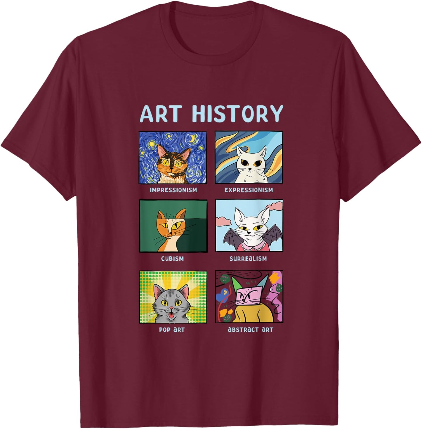 Art History Cats Fine Arts Cat for Art Collector T-Shirt - T-Shirt | Maroon