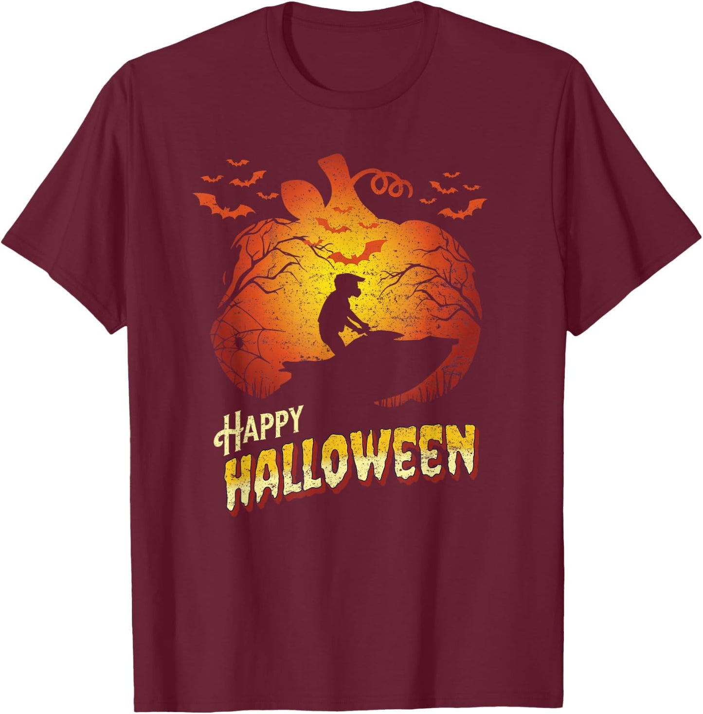 Jet Ski Rider Silhouette Happy Halloween Jet Skiing T-Shirt - T-Shirt | Maroon