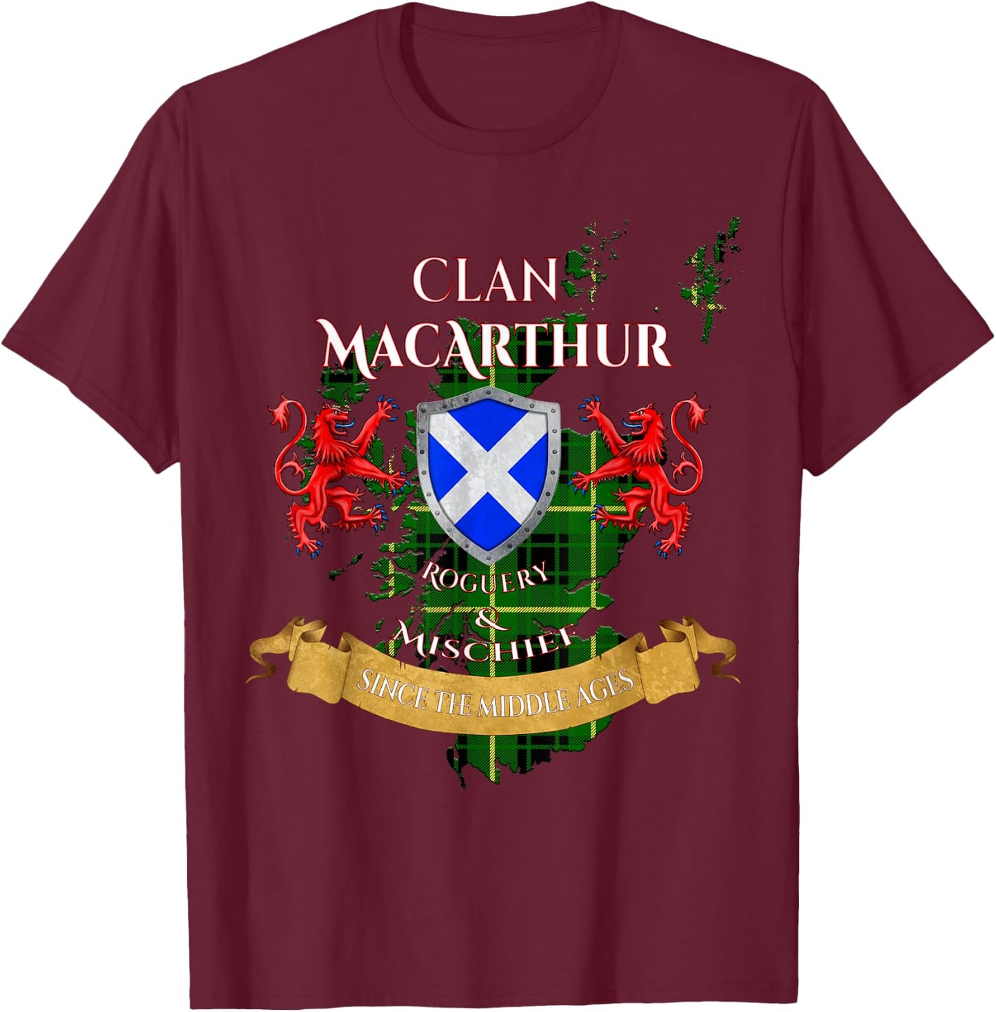 MacArthur Scottish Family Clan Middle Ages Mischief T-Shirt - T-Shirt | Maroon
