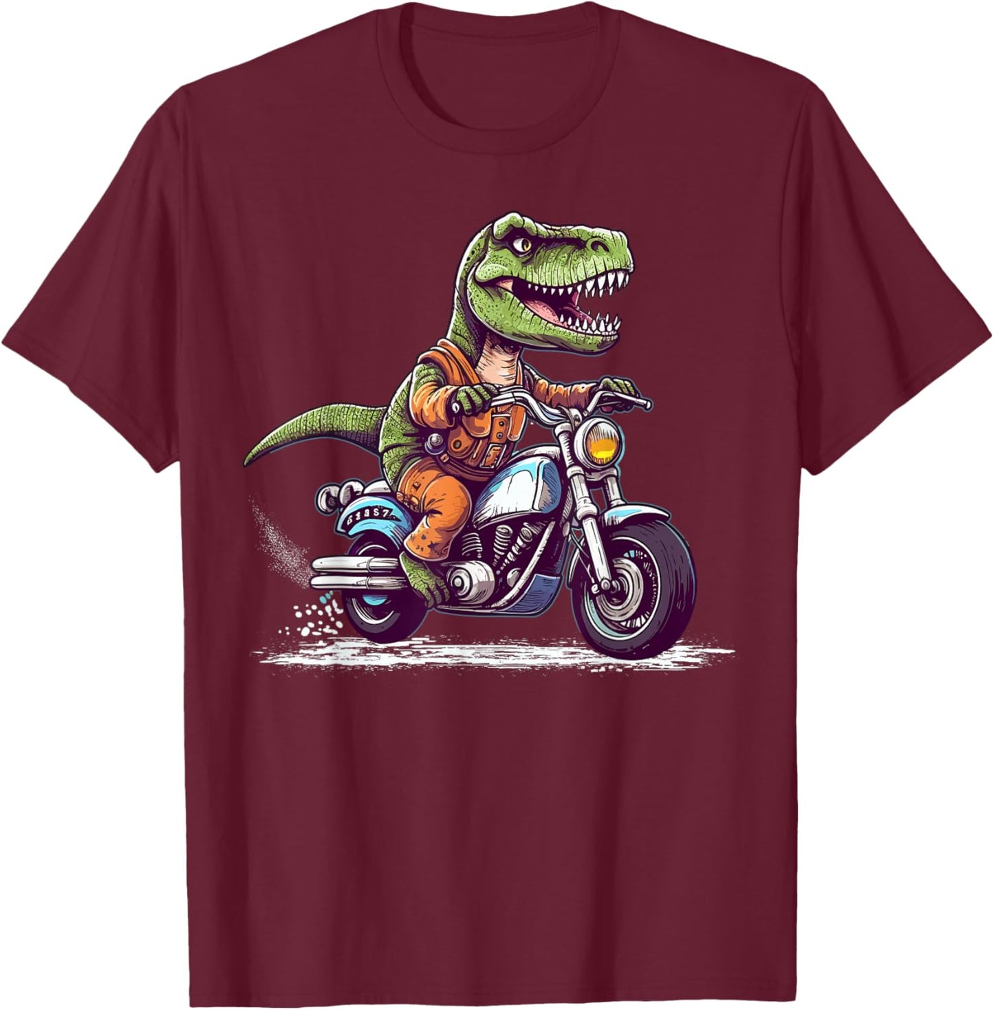Biker T Rex On Motor Bike Dinosaur T Rex Riding Motorcycle T-Shirt - T-Shirt | Maroon