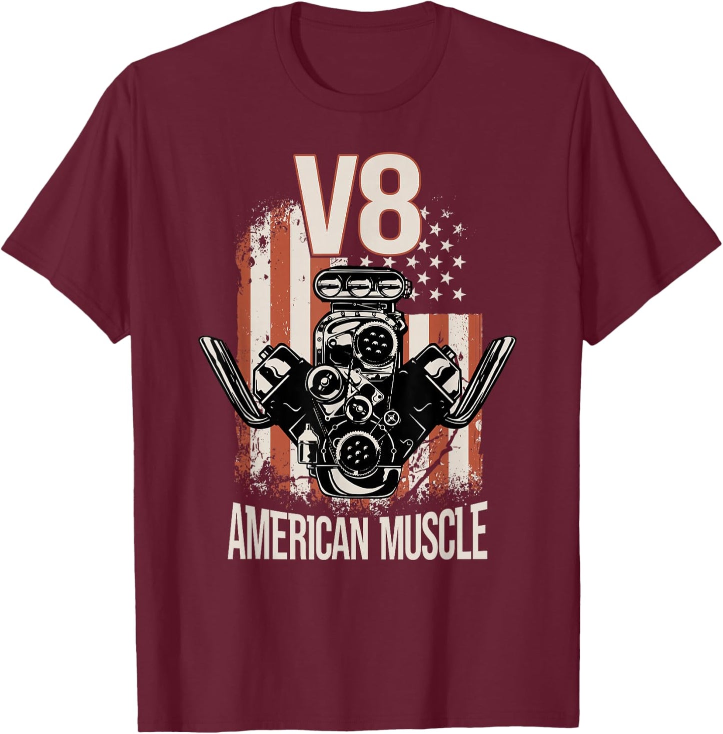 V8 American Muscle Car USA Flag V8 T-Shirt - T-Shirt | Maroon