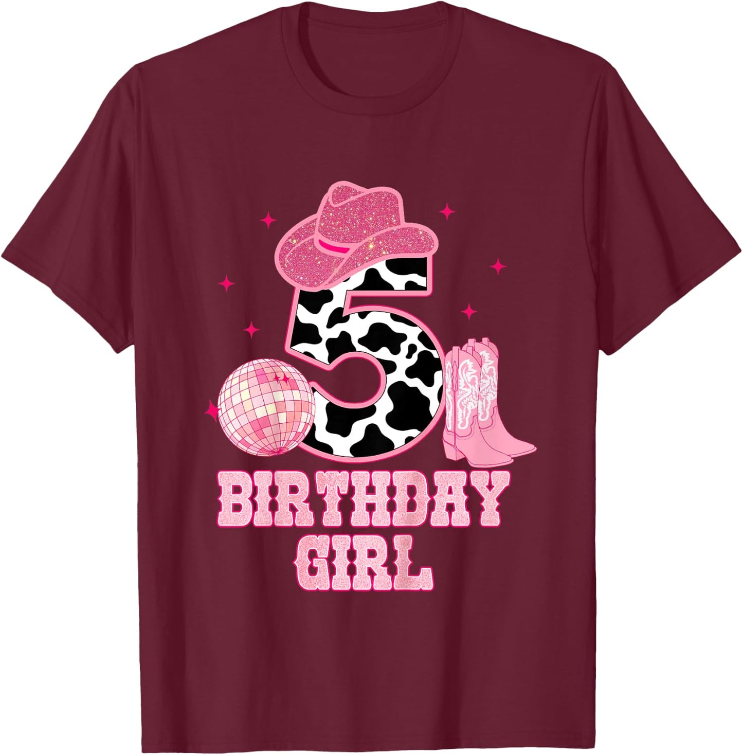 Happy 5th Birthday Girl Outfit Rodeo Western Cowgirl Cowboy T-Shirt - T-Shirt | Maroon