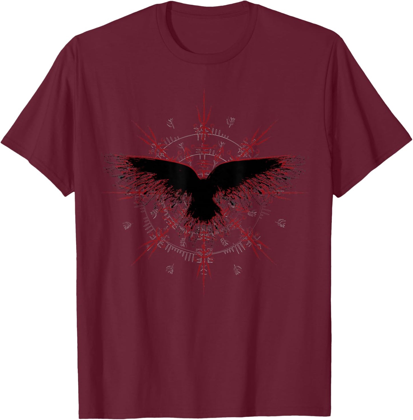 Retro Viking Symbol - Nordic Raven - Rune Celtic Symbol T-Shirt - T-Shirt | Maroon