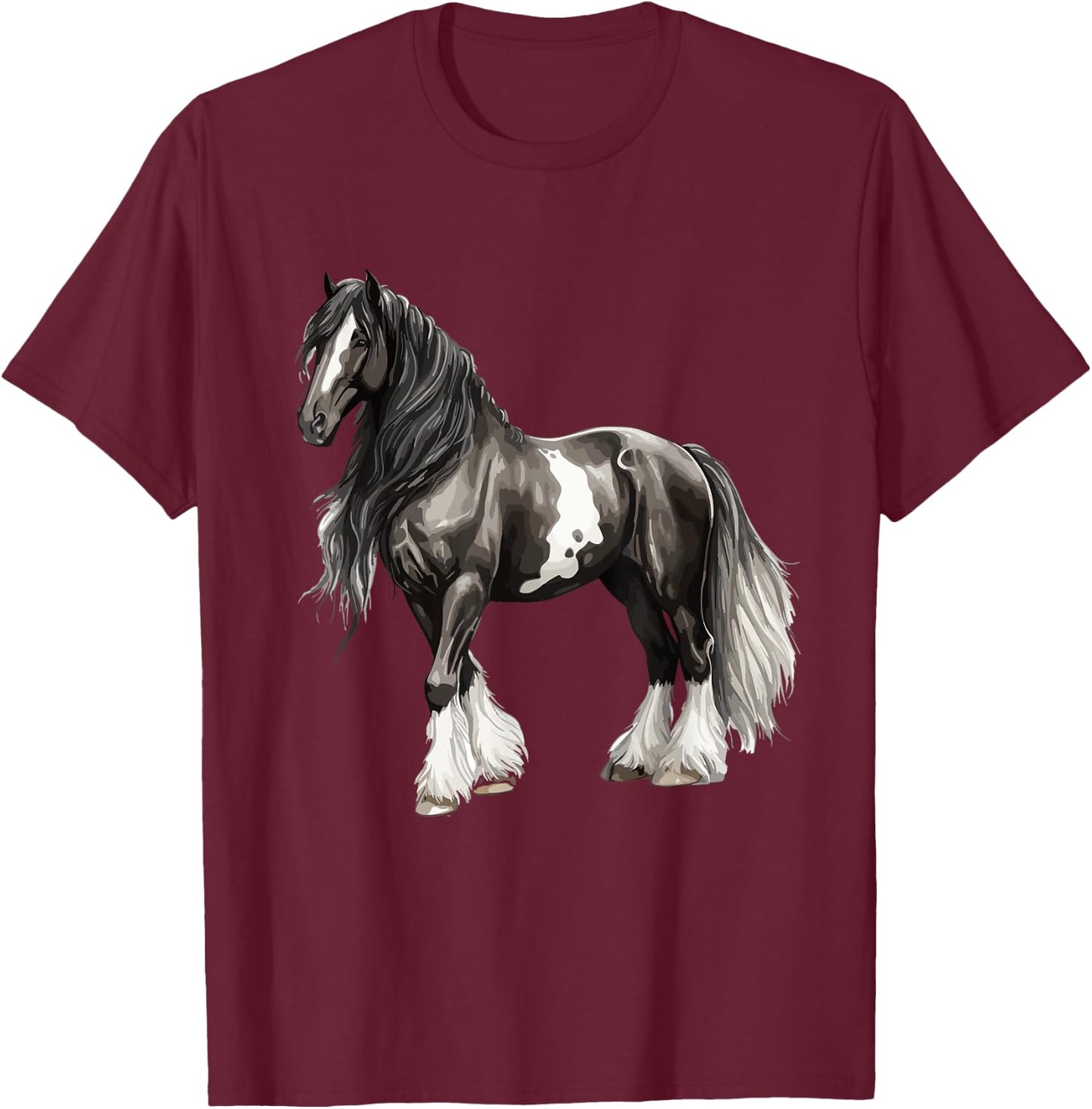 Black Gypsy Vanner Horse Lover Riding Equestrian T-Shirt - T-Shirt | Maroon