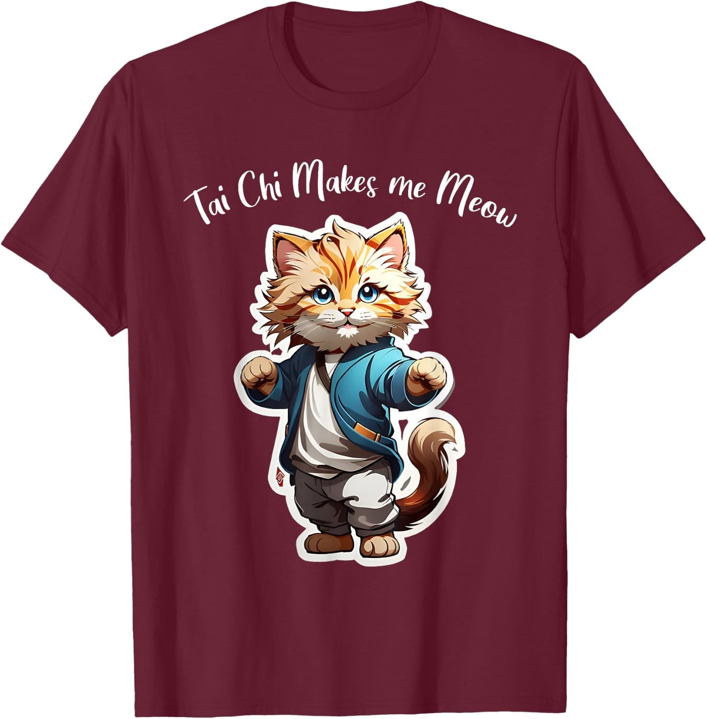 Cat Tai Chi makes me Meow, funny Kitten, Ying Yang Balance T-Shirt - T-Shirt | Maroon