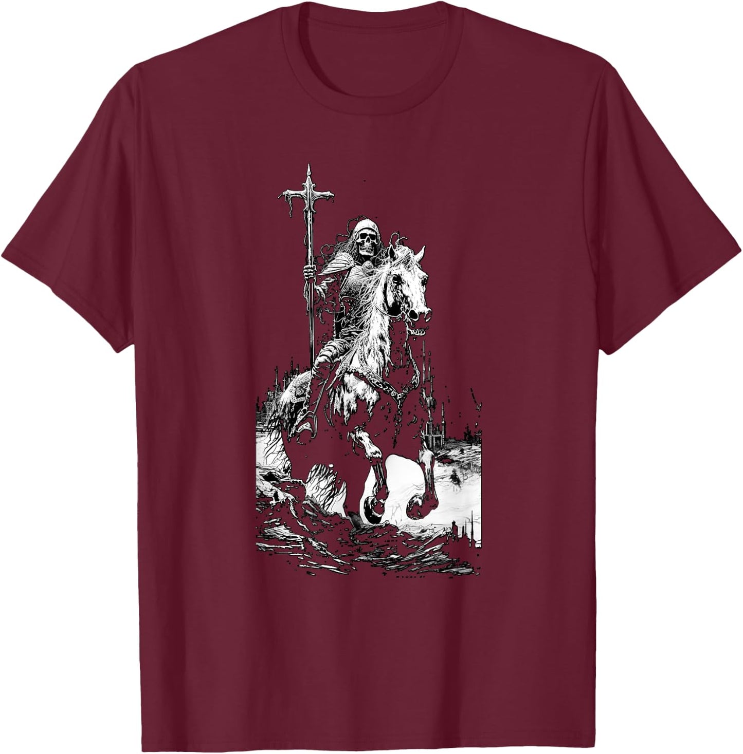 Death Rides A Pale Horse, Revelations, Skeleton Fantasy T-Shirt - T-Shirt | Maroon