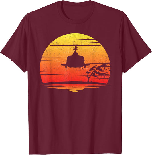 UH-1 Huey Retro Helicopter Vintage Style Vietnam Chopper T-Shirt - T-Shirt | Maroon