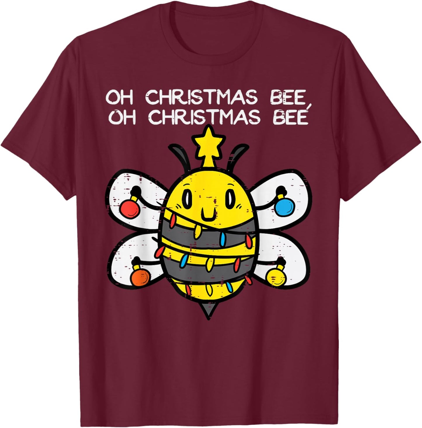 Funny Oh Christmas Bee Xmas Lights Men Women Boys Girls Kids T-Shirt - T-Shirt | Maroon
