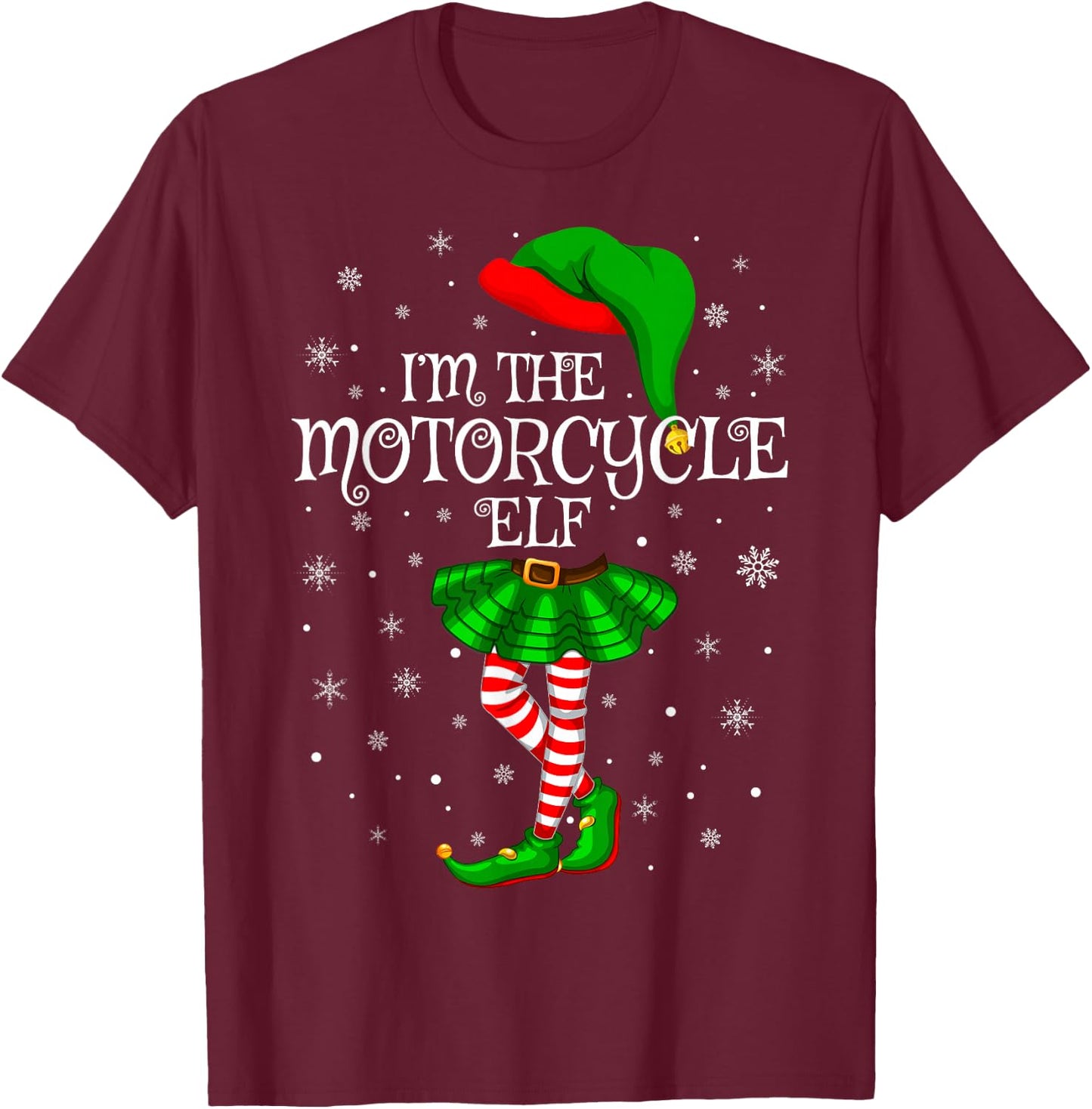 Motorcycle Elf Christmas Matching Family Women Girls Elf T-Shirt - T-Shirt | Maroon