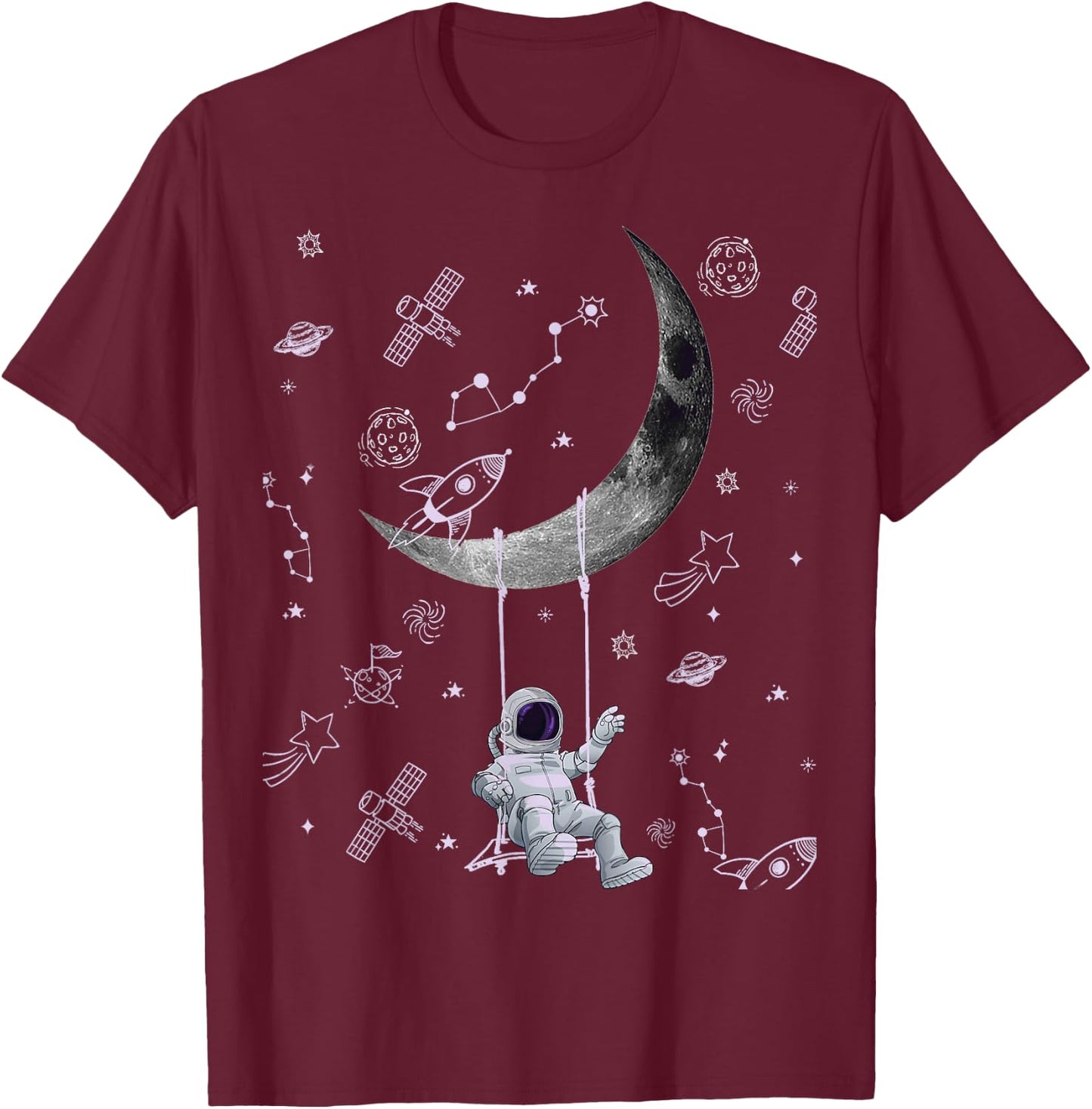 Funny Astronaut Purple Moon Swing NASA Space Science Teacher T-Shirt - T-Shirt | Maroon