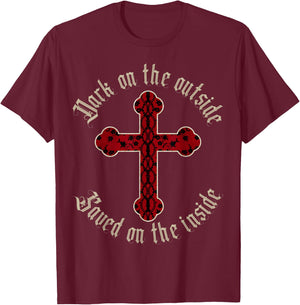 Christian Goth Cross, Saved on The Inside T-Shirt - T-Shirt | Maroon