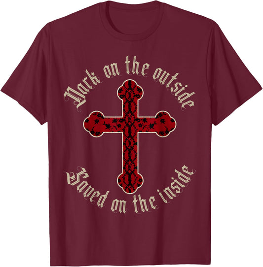 Christian Goth Cross, Saved on The Inside T-Shirt - T-Shirt | Maroon