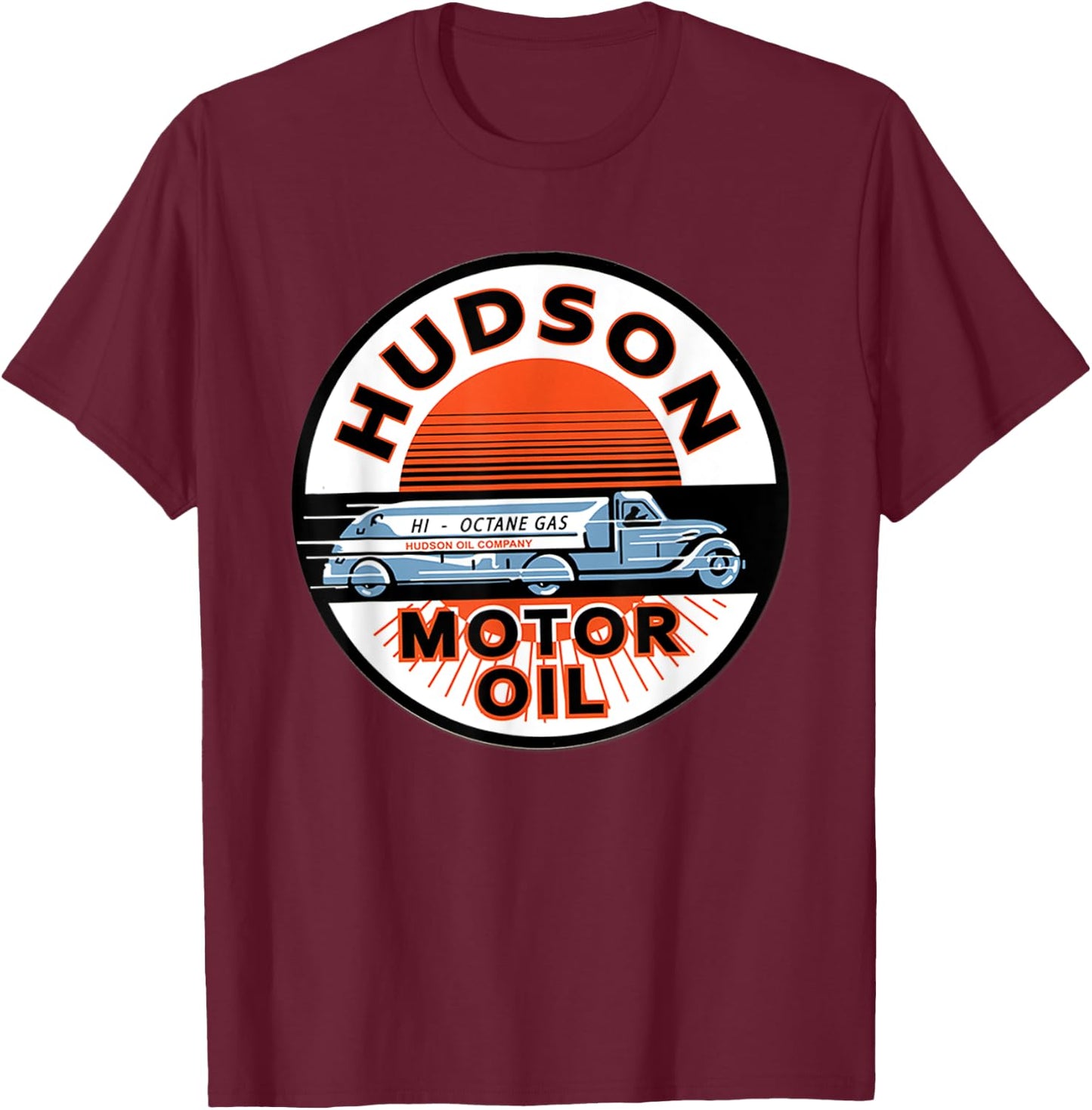 Retro Vintage Gas Station Hudson Motor Oil Car Bikes Garage T-Shirt - T-Shirt | Maroon