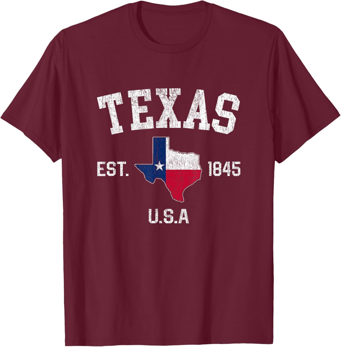 Vintage Texas Est 1845 Texas State Flag Map Texan Pride T-Shirt - T-Shirt | Maroon