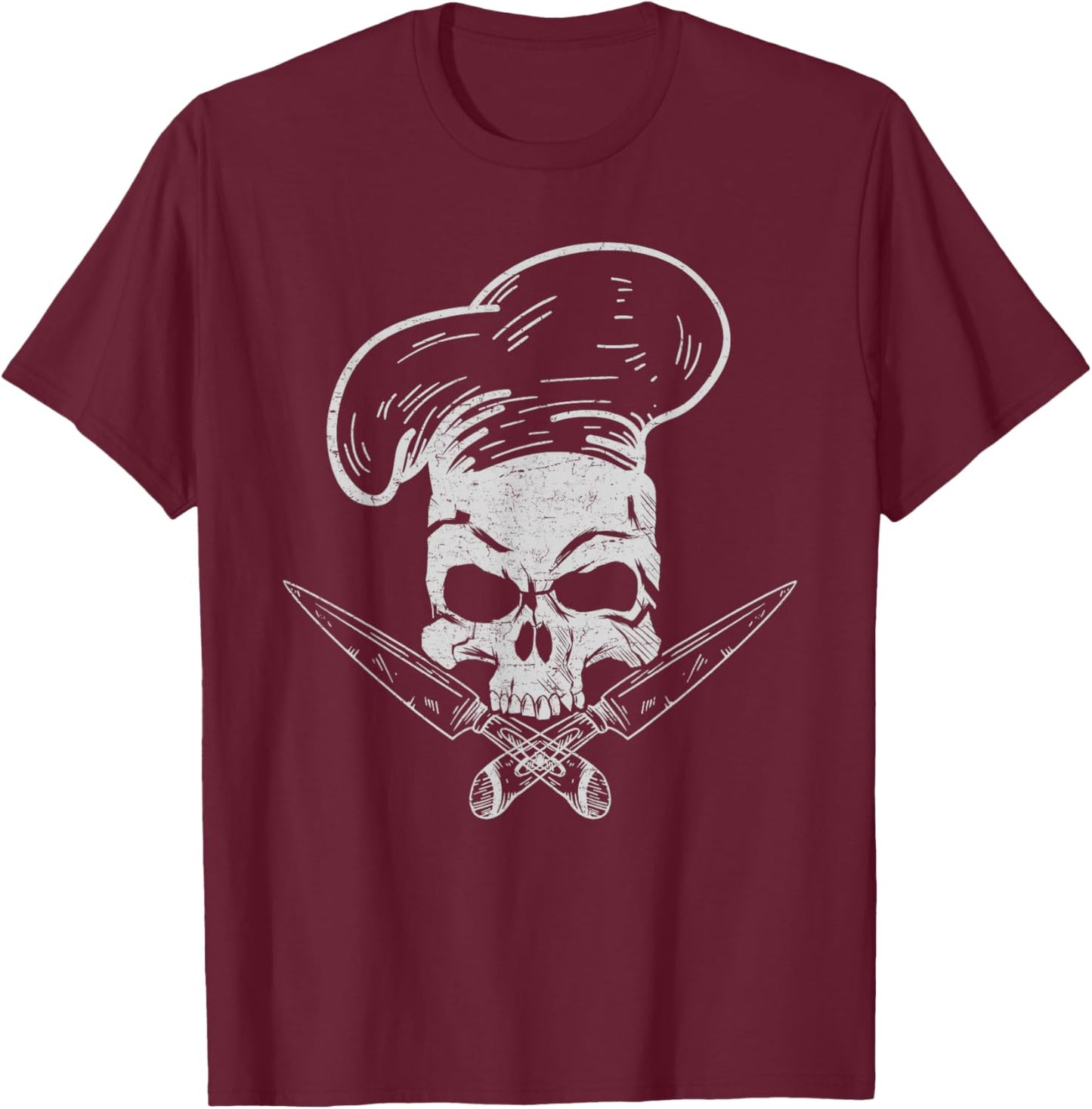Chef Skull Head Chef Cooking Culinary Art Food Chef T-Shirt - T-Shirt | Maroon