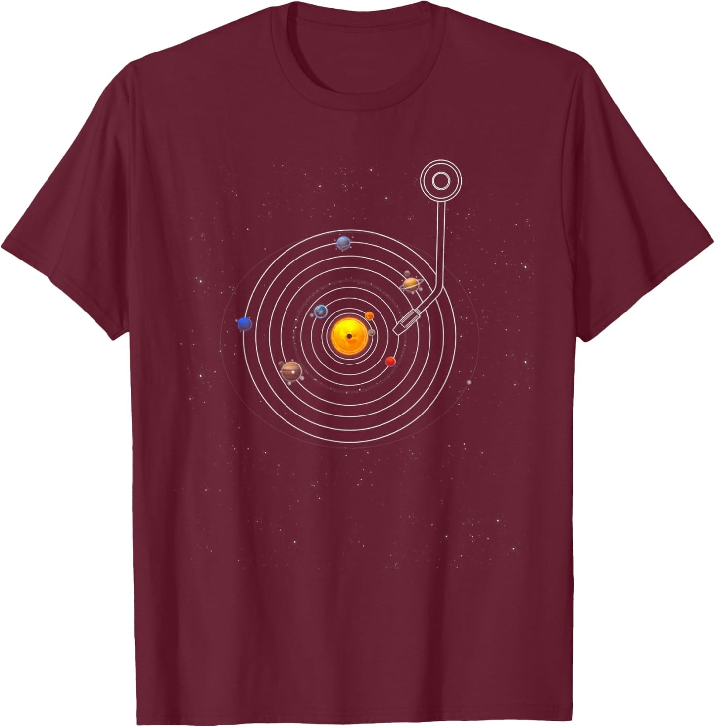 Solar System Vinyl Record T-Shirt - T-Shirt | Maroon