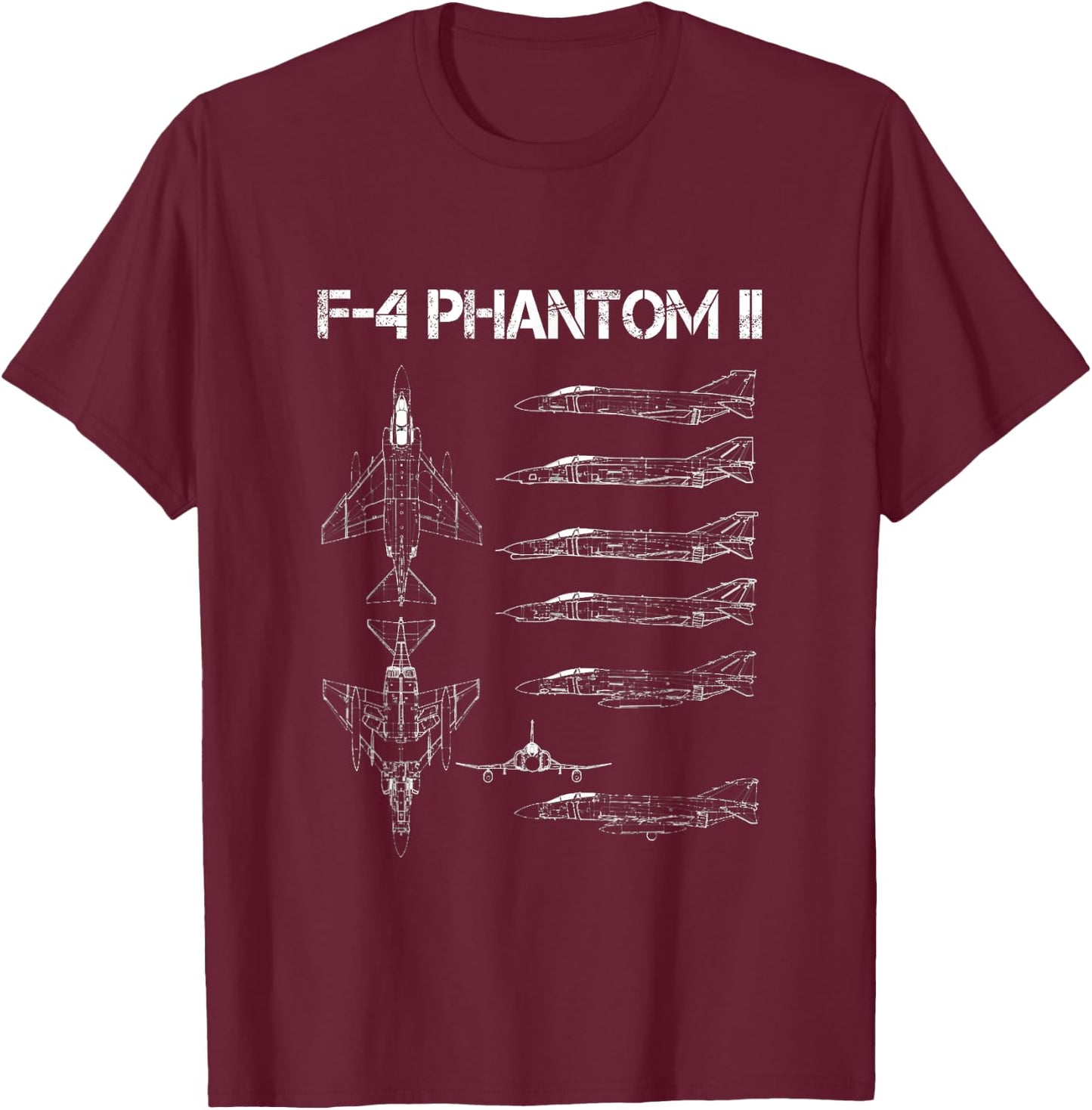 McDonnell Douglas F-4 Phantom II Blueprint Aircraft T-Shirt - T-Shirt | Maroon