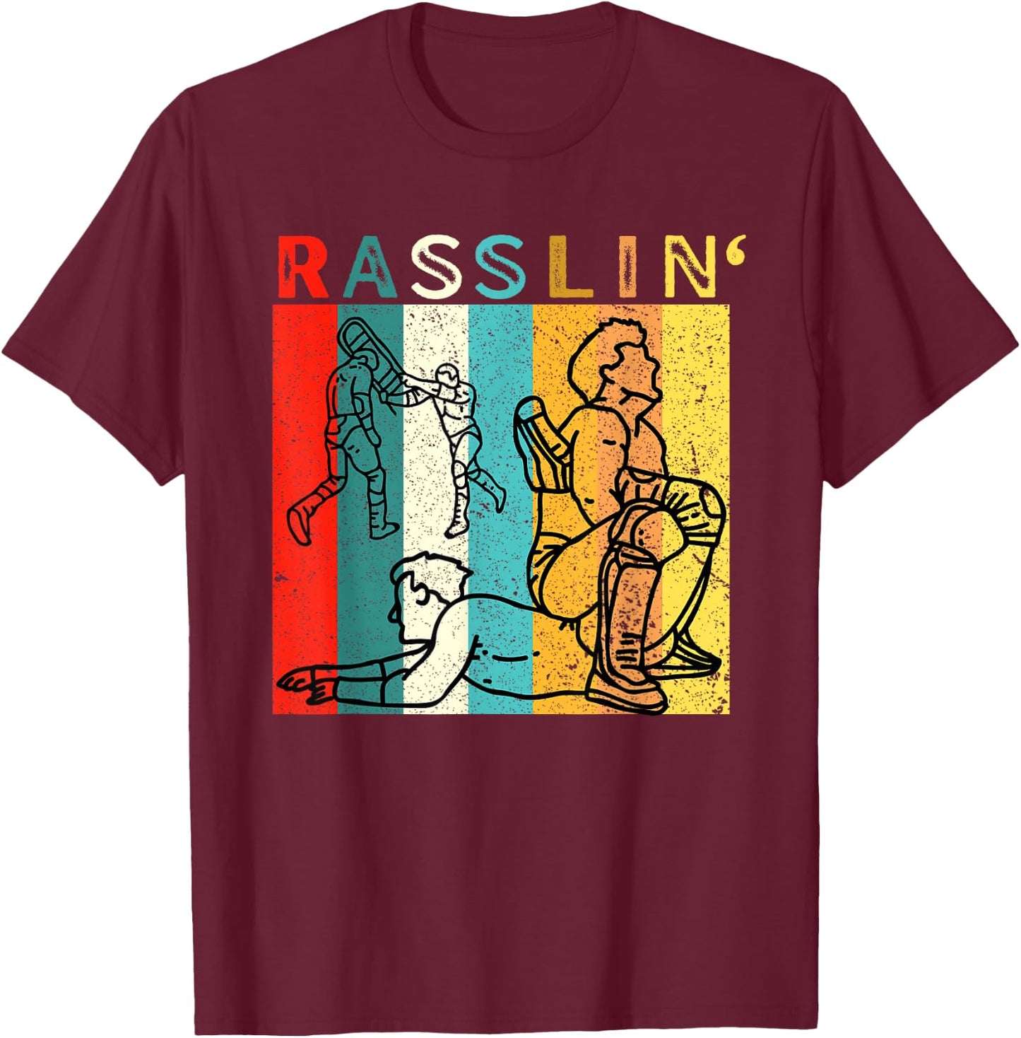 Retro Vintage Rasslin' Pro Wrestling Fan T-Shirt - T-Shirt | Maroon