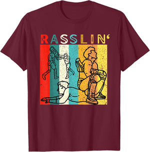 Retro Vintage Rasslin' Pro Wrestling Fan T-Shirt - T-Shirt | Maroon