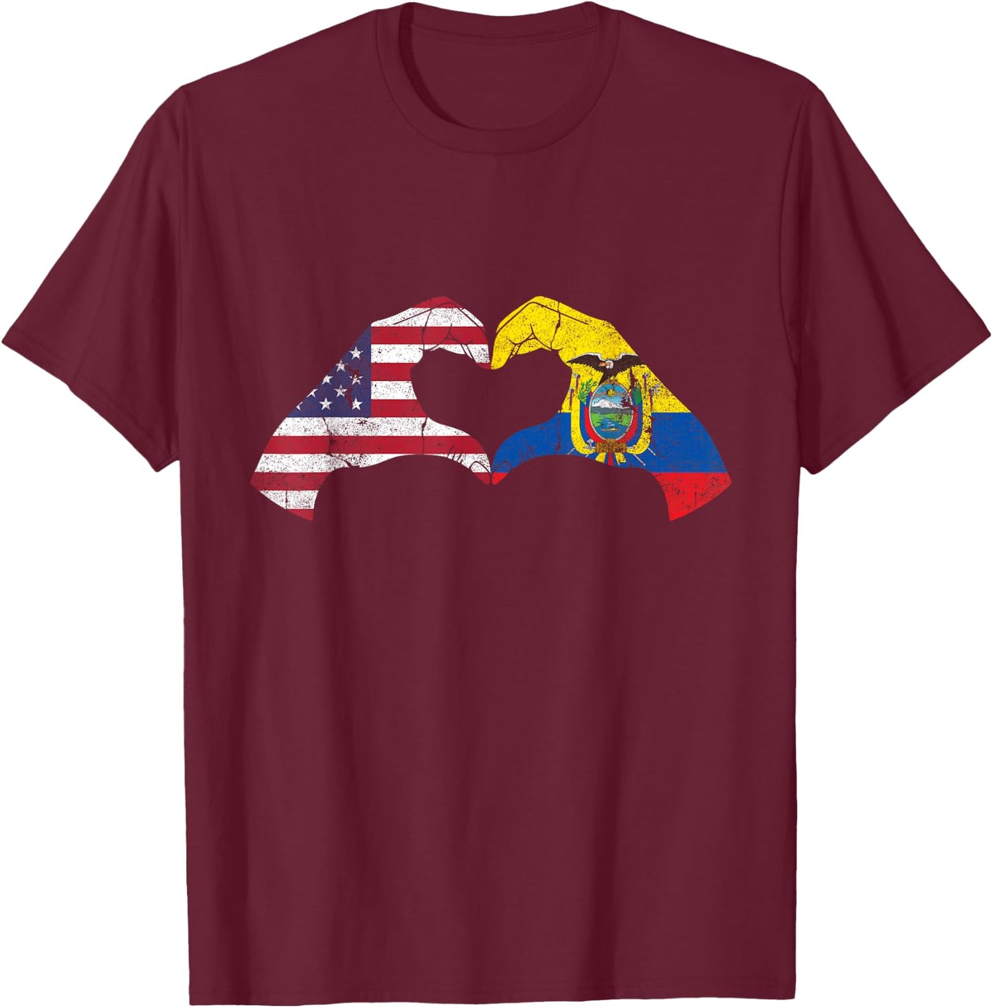 USA Ecuador Hand Flag Heart Ecuadorian Americans Love T-Shirt - T-Shirt | Maroon