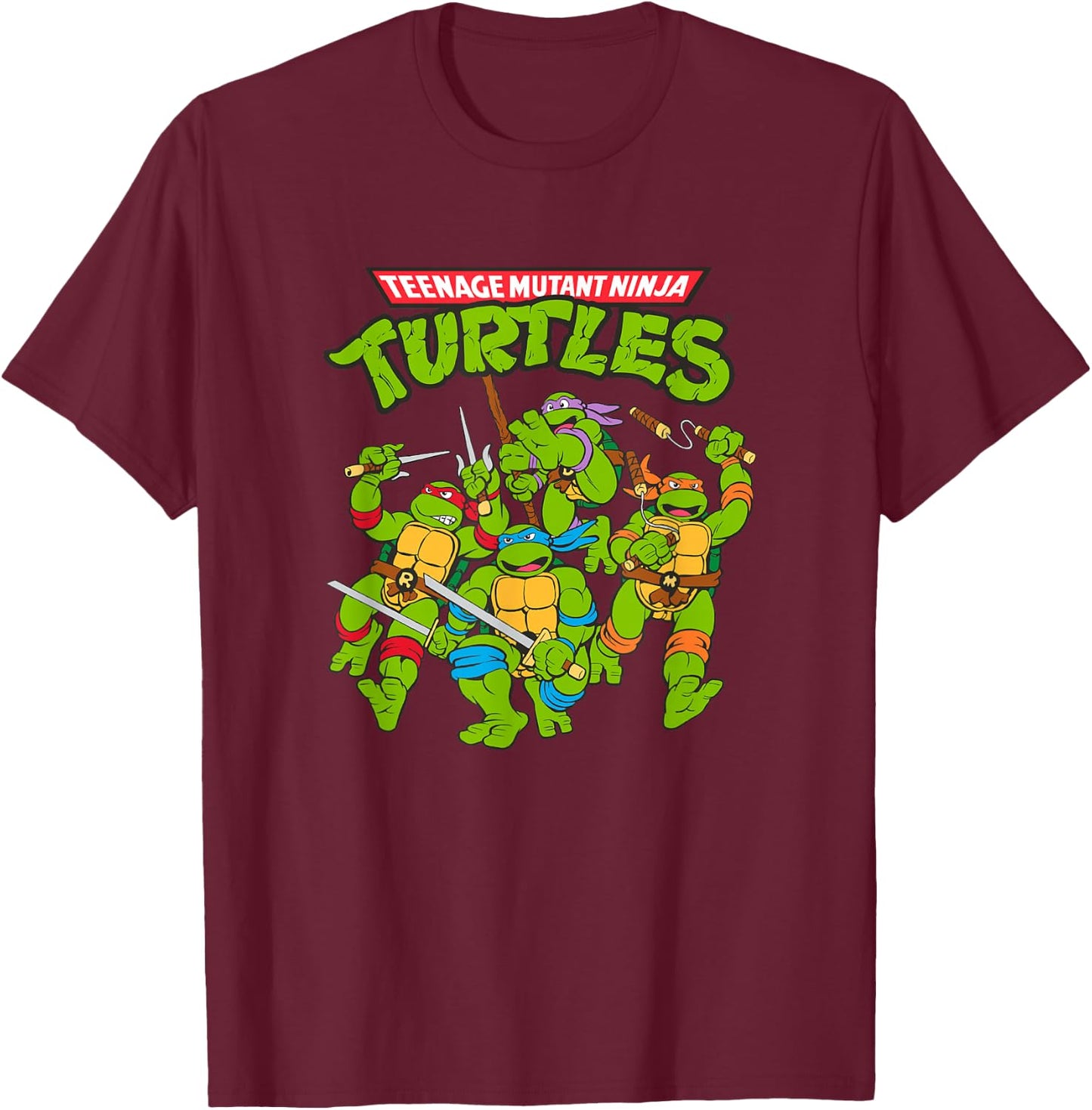 Teenage Mutant Ninja Turtles Classic Vintage Ninja Attack T-Shirt - T-Shirt | Maroon