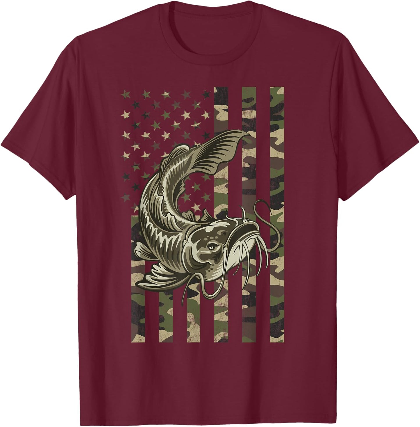 Catfishing, Camo American Flag with Catfish T-Shirt - T-Shirt | Maroon