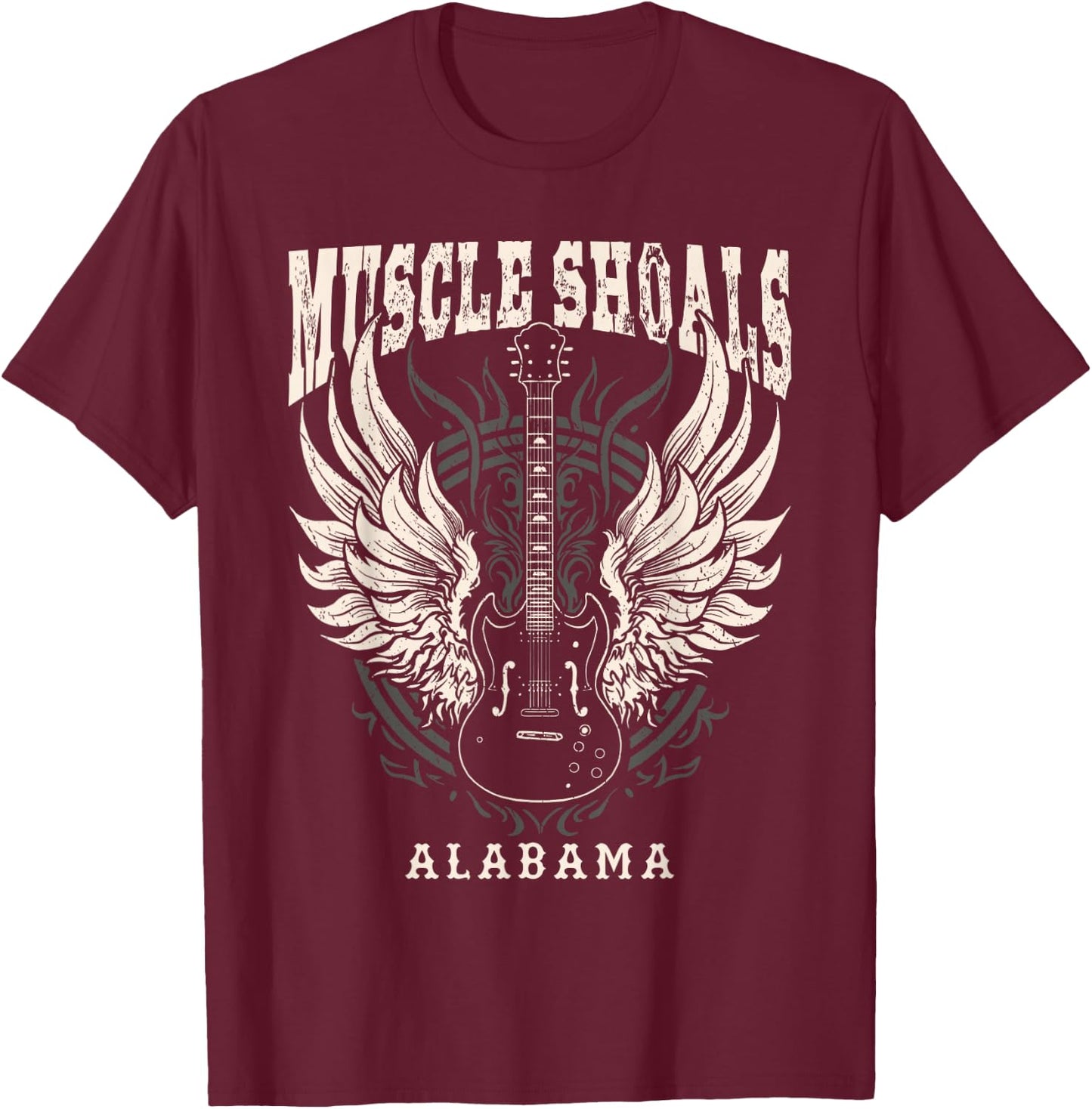 Muscle Shoals Alabama Vintage Guitar Wings T-Shirt - T-Shirt | Maroon