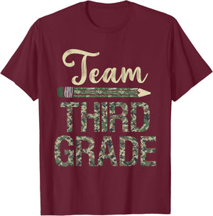 Team Third Grade Camo 3rd Grade Teacher Camouflage Men Women Kids T-Shirt - T-Shirt | Maroon
