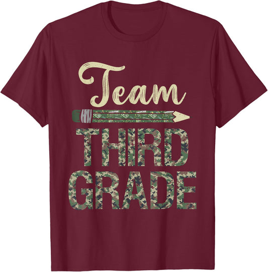 Team Third Grade Camo 3rd Grade Teacher Camouflage Men Women Kids T-Shirt - T-Shirt | Maroon