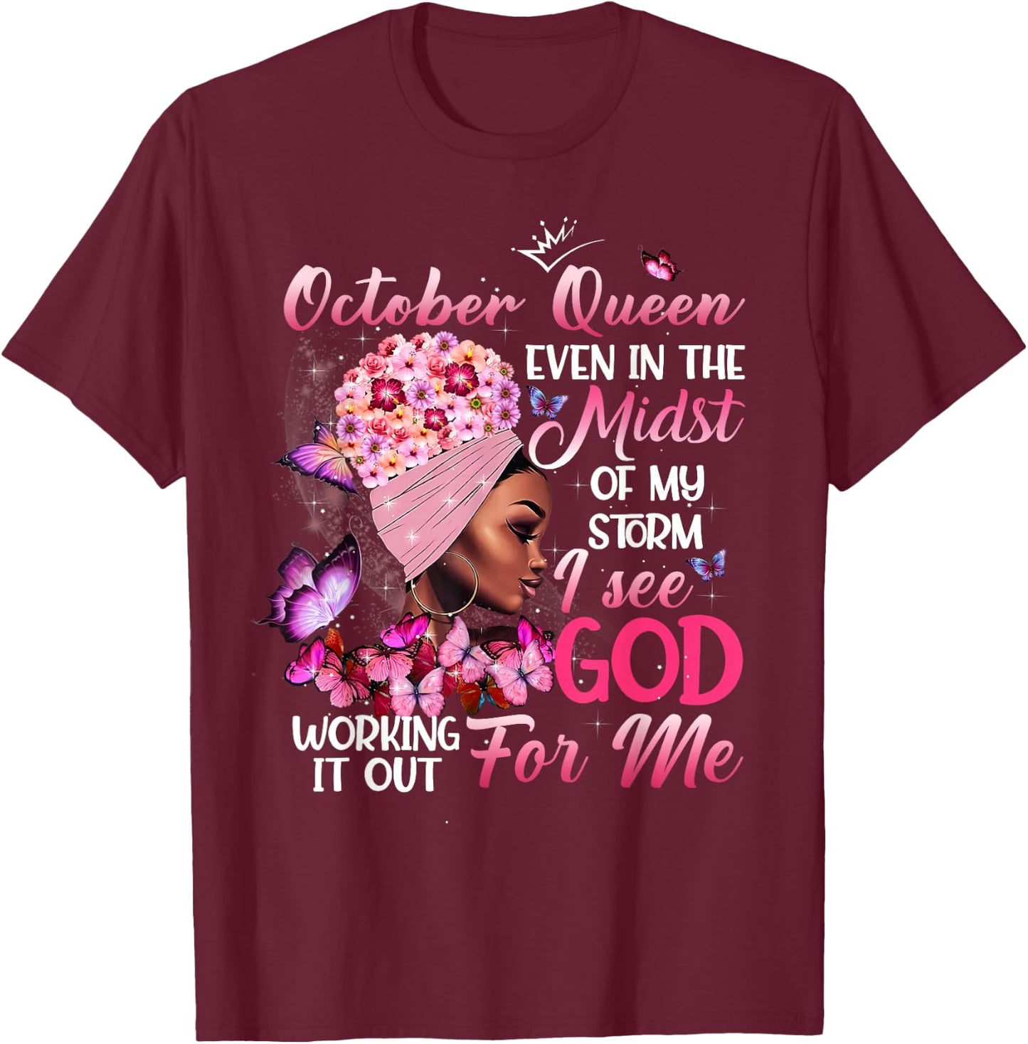 October Queen Melanin Girl Happy Birthday Black Queen T-Shirt - T-Shirt | Maroon