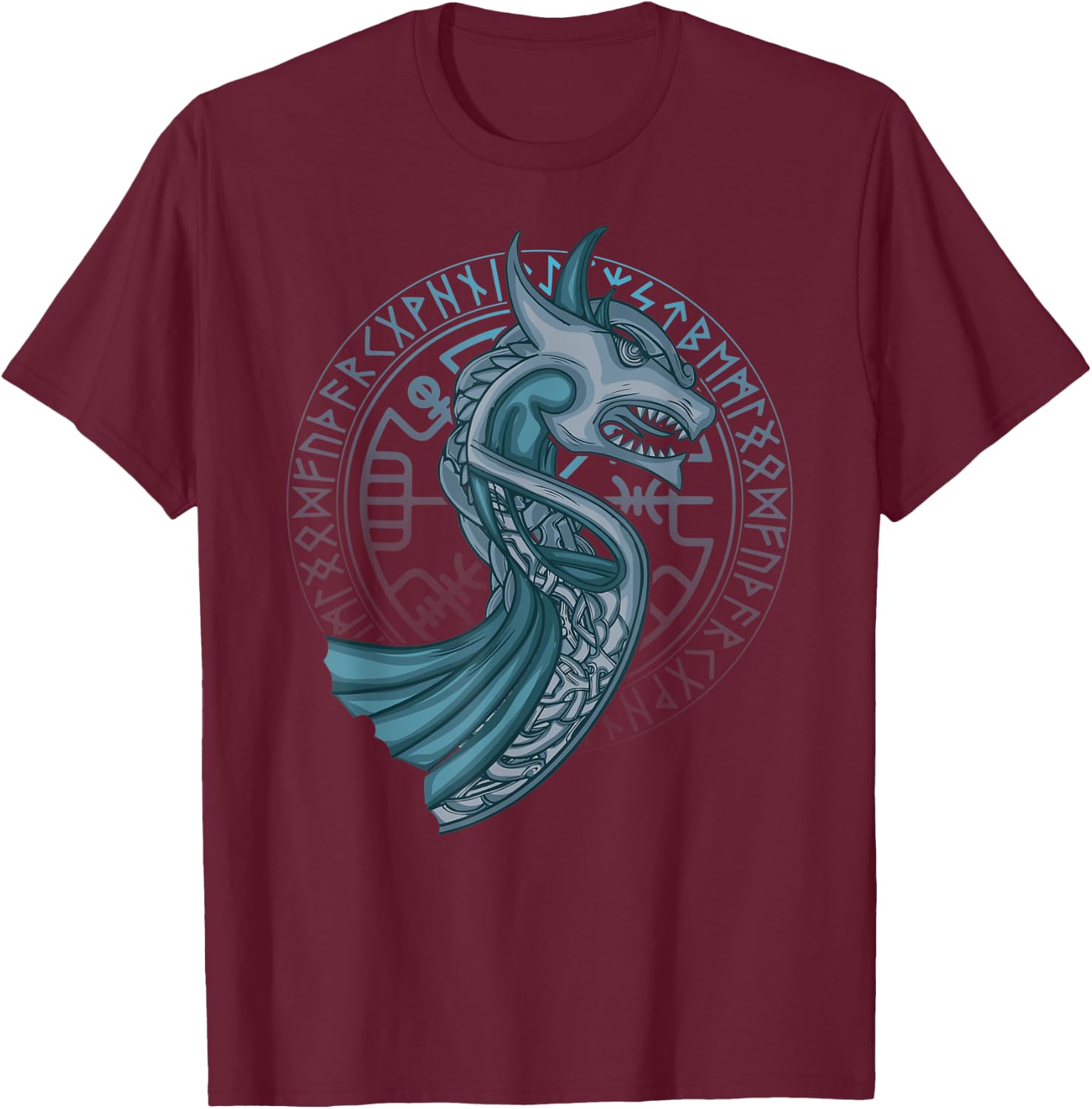Dragon Boat Runes Circle Norse Compass Viking Fan T-Shirt - T-Shirt | Maroon