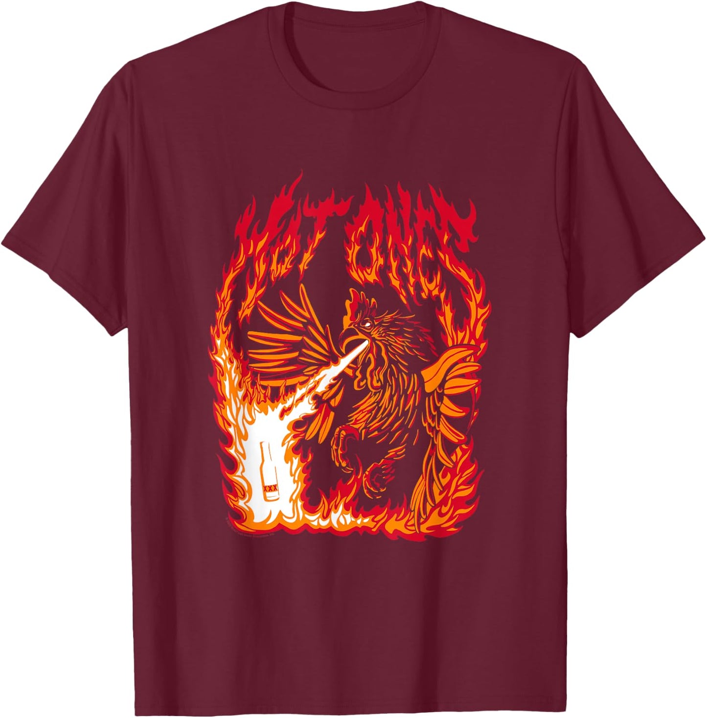 Hot Ones Fire Breathing Chicken T-Shirt - T-Shirt | Maroon