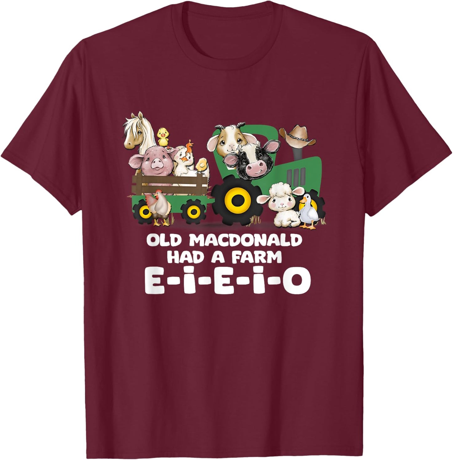 Toddler Kids Old MacDonald Had a Farm E-I-E-I-O Nursery Song T-Shirt - T-Shirt | Maroon
