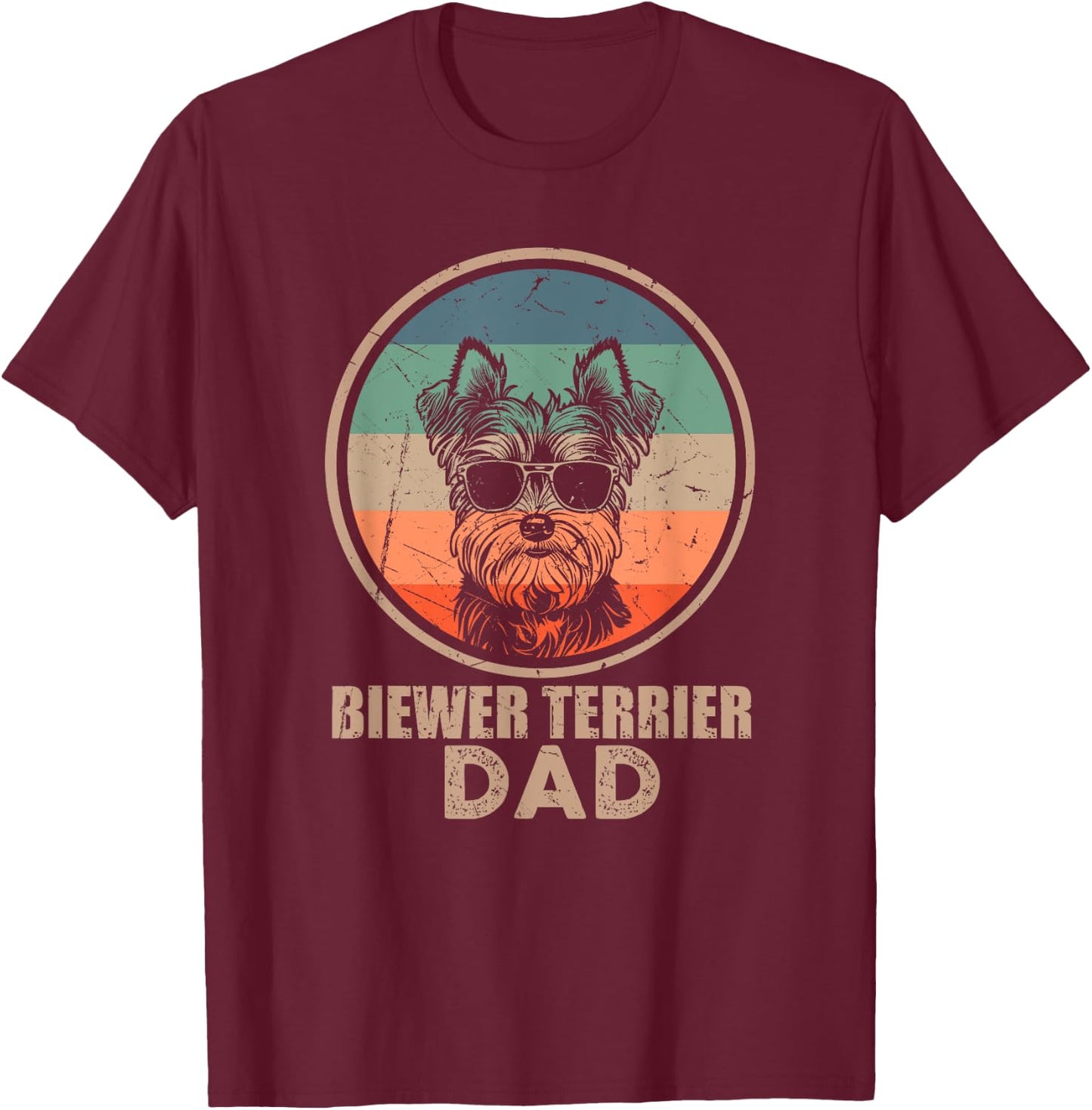Vintage Biewer Terrier Dog Dad Gifts Dog Lover Xmas T-Shirt - T-Shirt | Maroon
