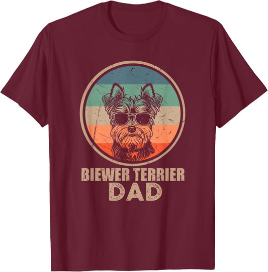 Vintage Biewer Terrier Dog Dad Gifts Dog Lover Xmas T-Shirt - T-Shirt | Maroon