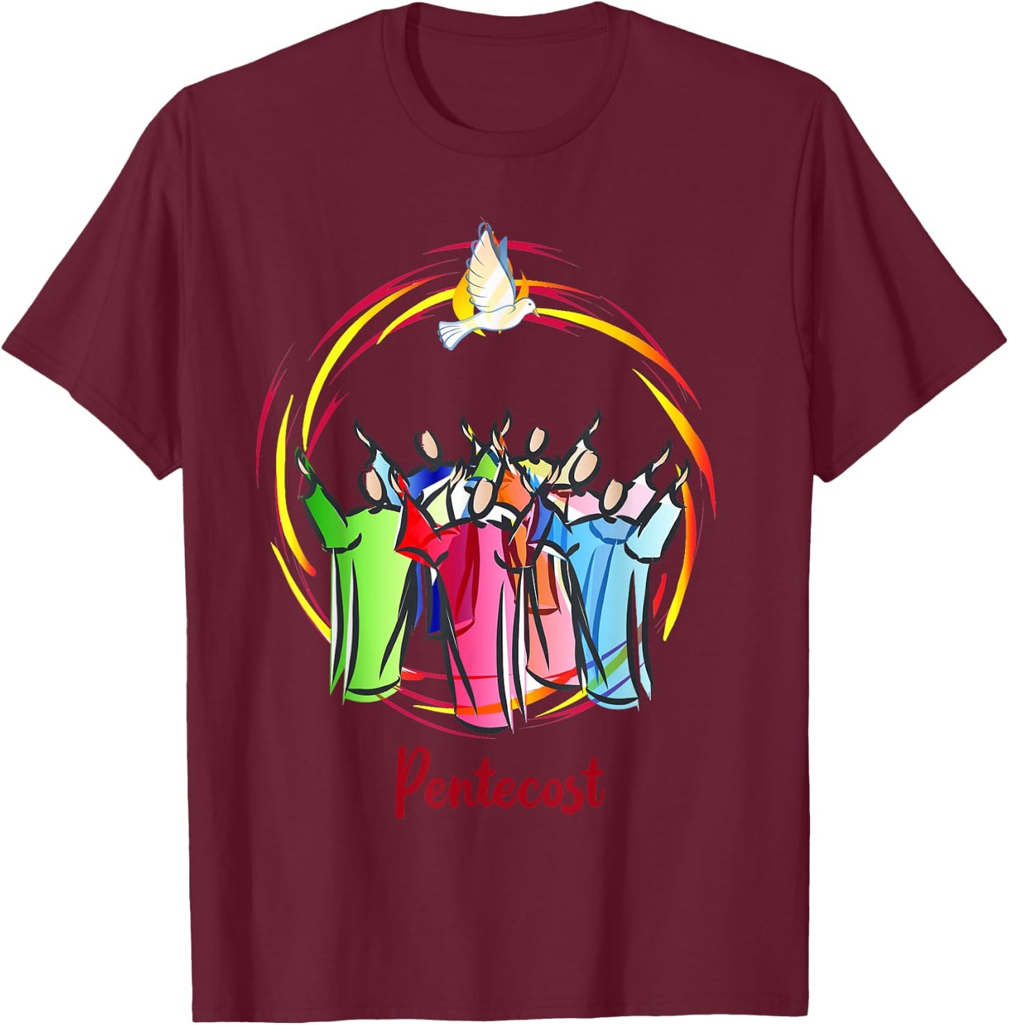 Pentecost Doves Tongues Fire Flame Holy Spirit Catholic T-Shirt - T-Shirt | Maroon