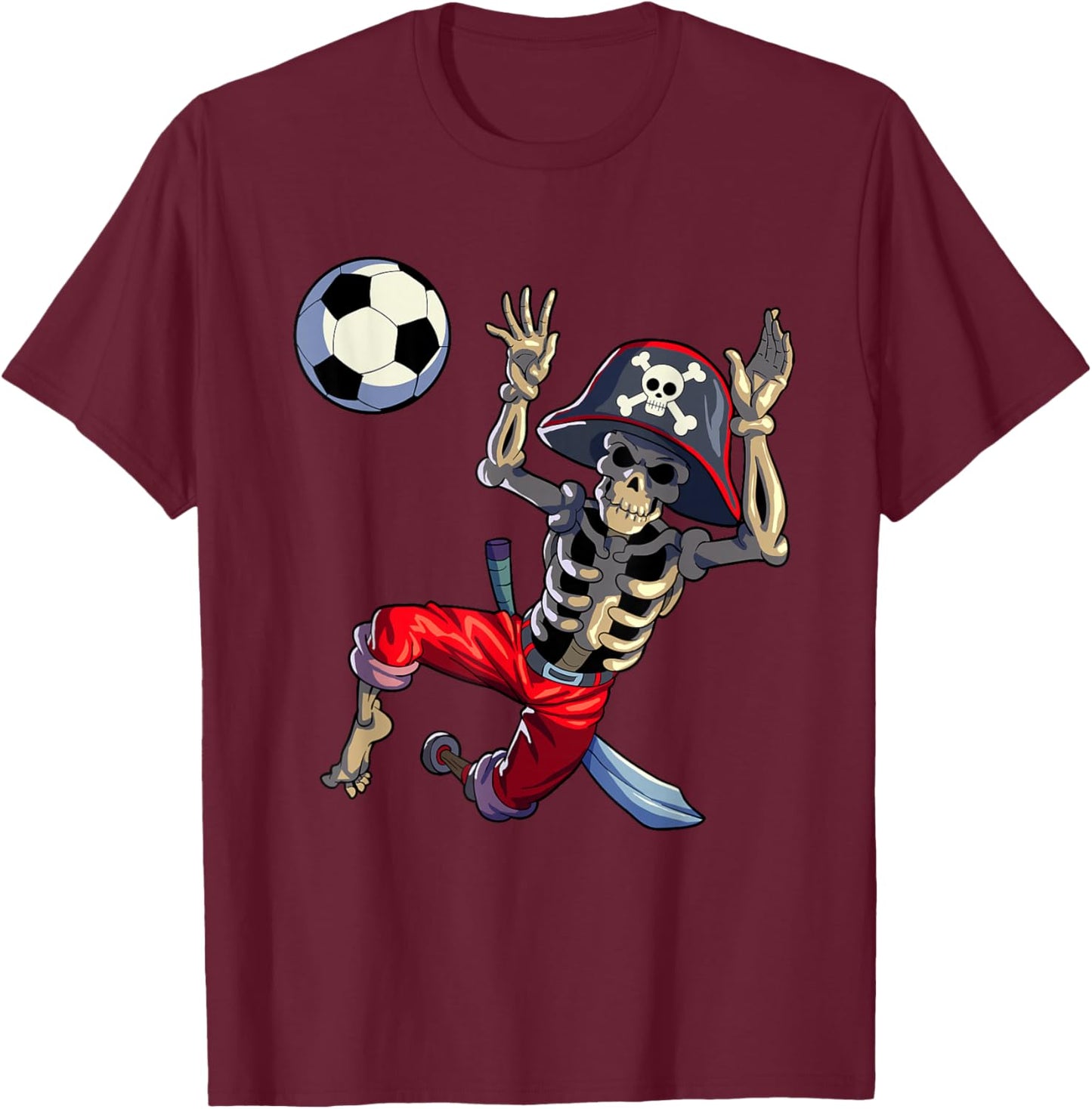 Soccer Skeleton Halloween Soccer Goalkeeper Pirate Halloween T-Shirt - T-Shirt | Maroon