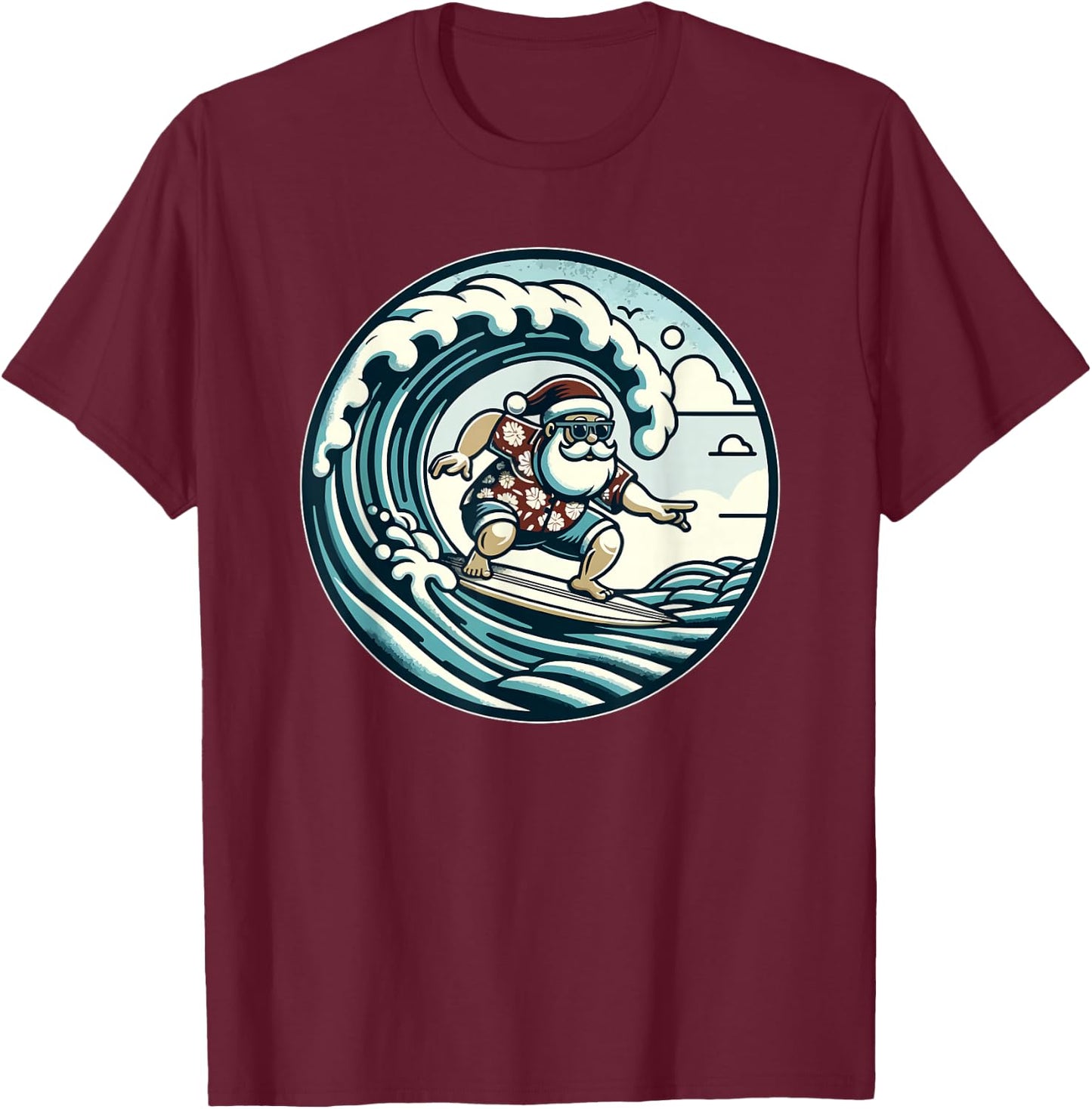 Santa Claus Hawaiian Surfing Christmas Aloha Tropical Xmas T-Shirt - T-Shirt | Maroon