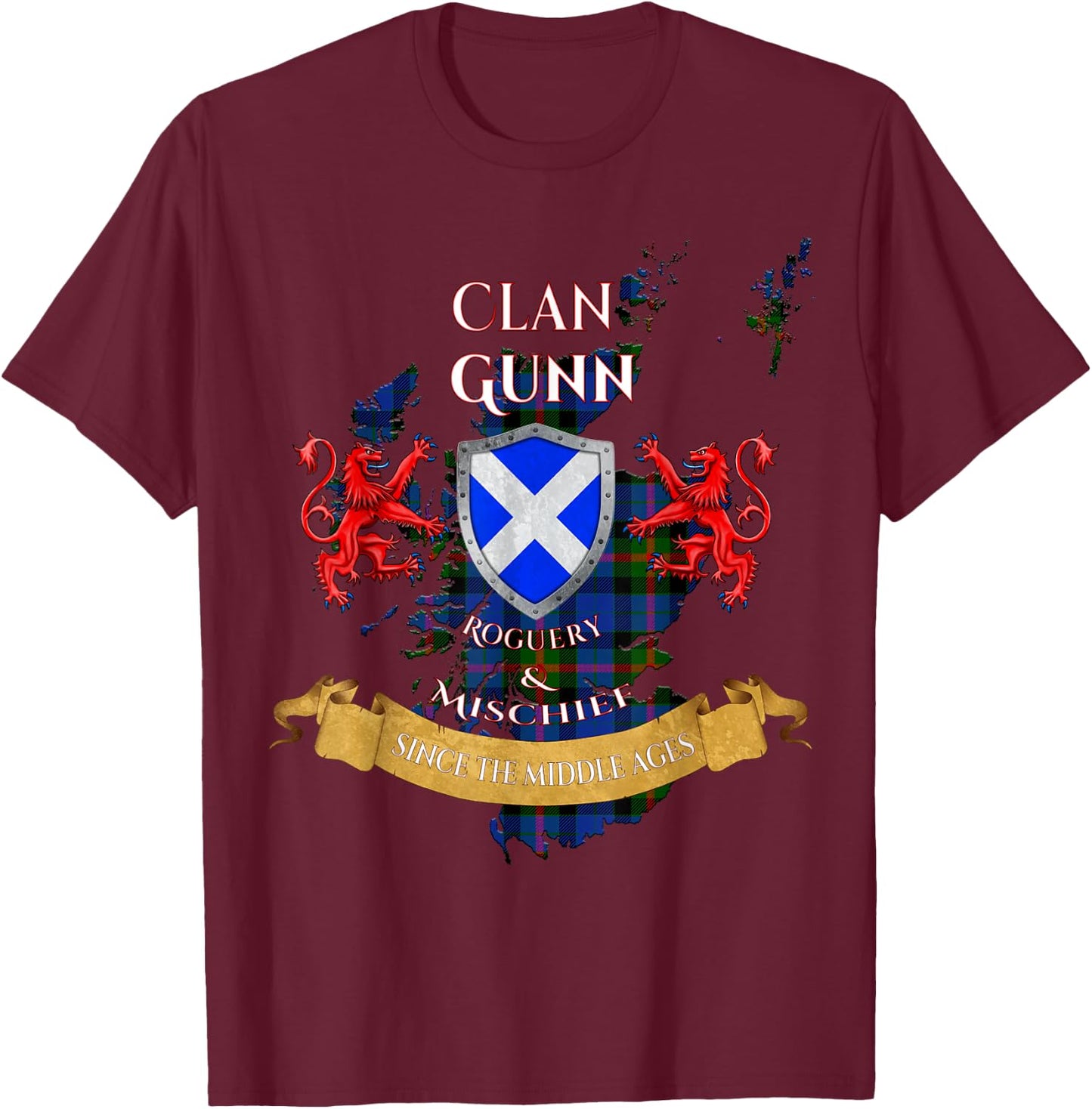 Gunn Scottish Family Clan Middle Ages Mischief T-Shirt - T-Shirt | Maroon