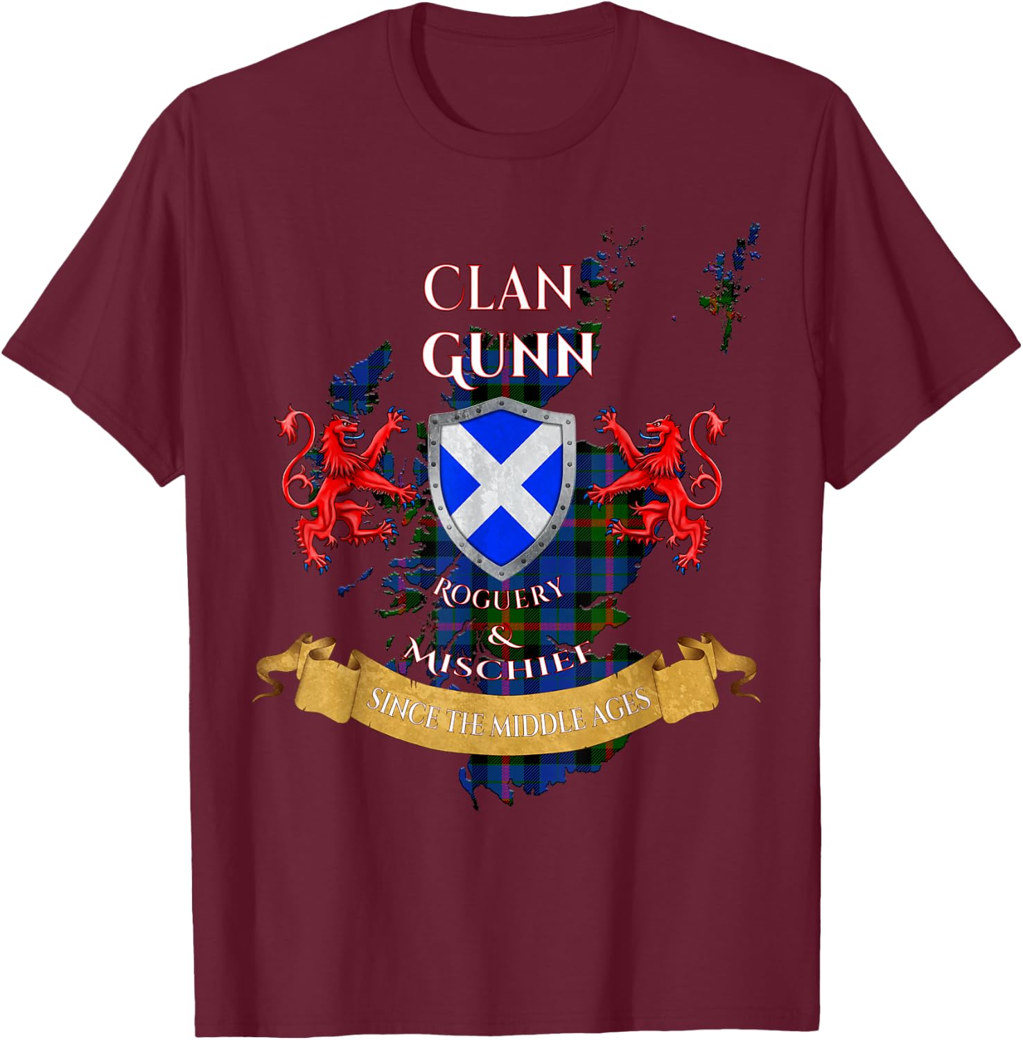 Gunn Scottish Family Clan Middle Ages Mischief T-Shirt - T-Shirt | Maroon