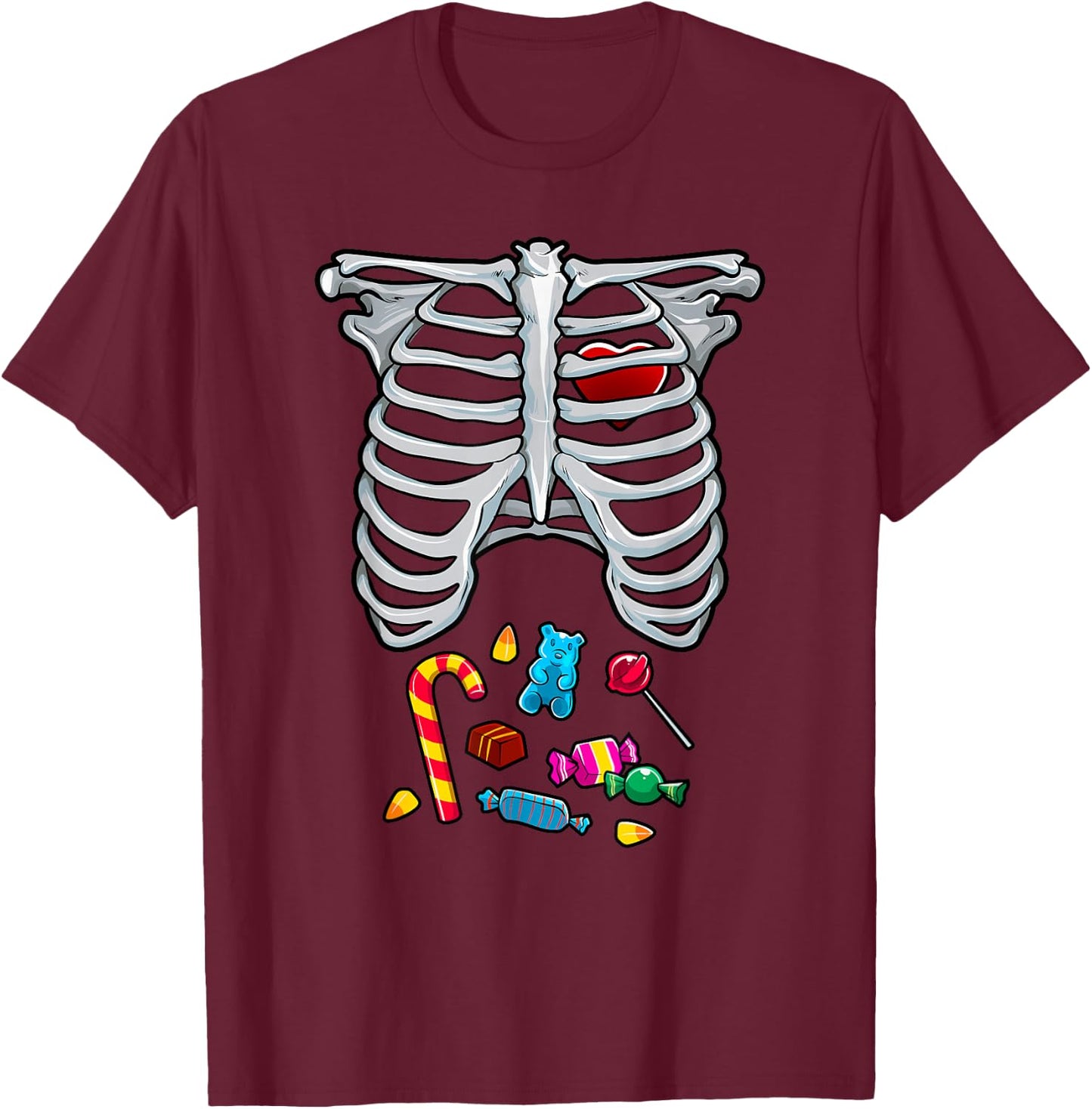 Halloween Costume XRay Skeleton Rib Heart Candy Adult Kids T-Shirt - T-Shirt | Maroon