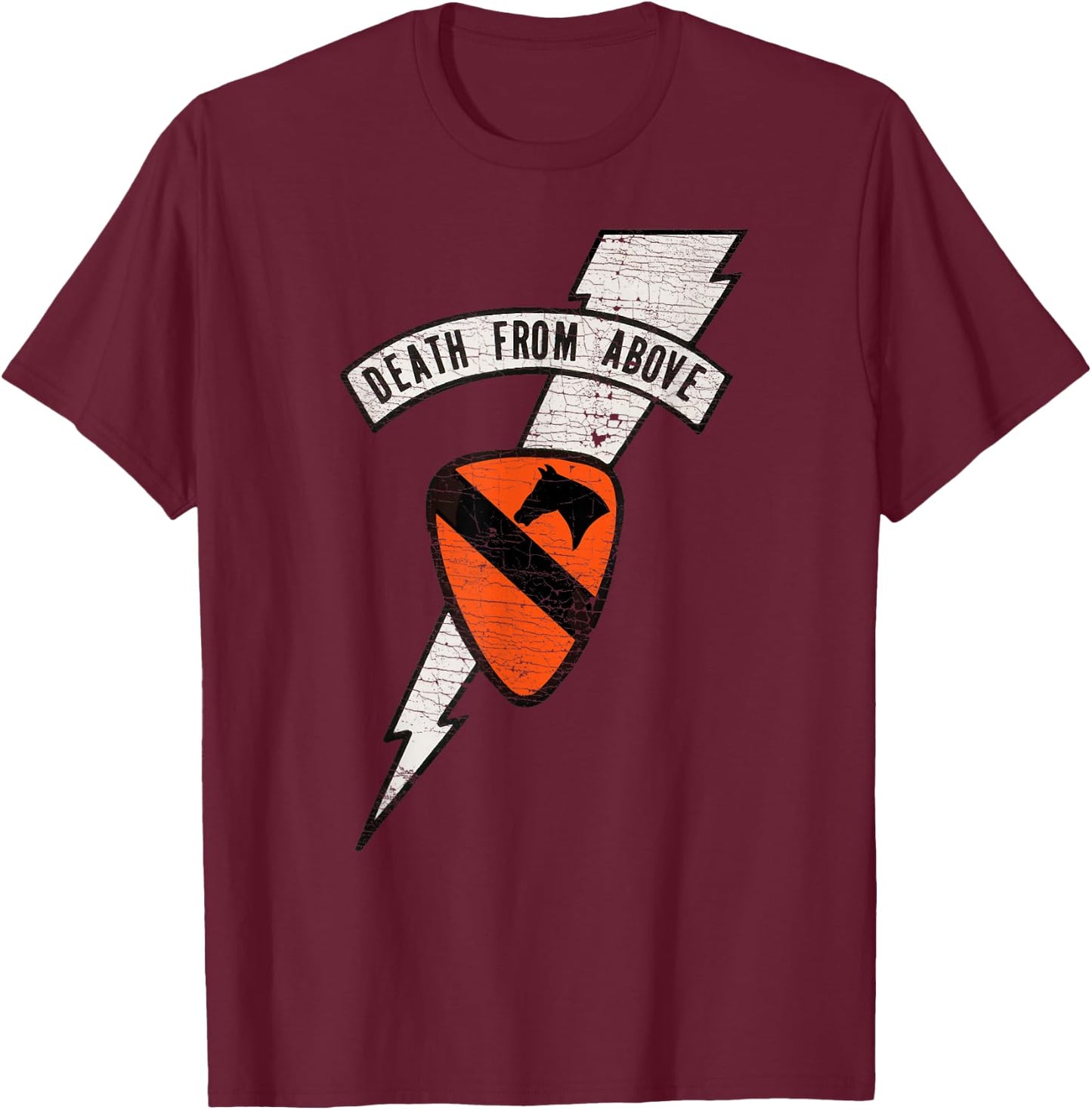 "Death From Above" Air Cavalry Lightning Logo (Distressed) T-Shirt - T-Shirt | Maroon