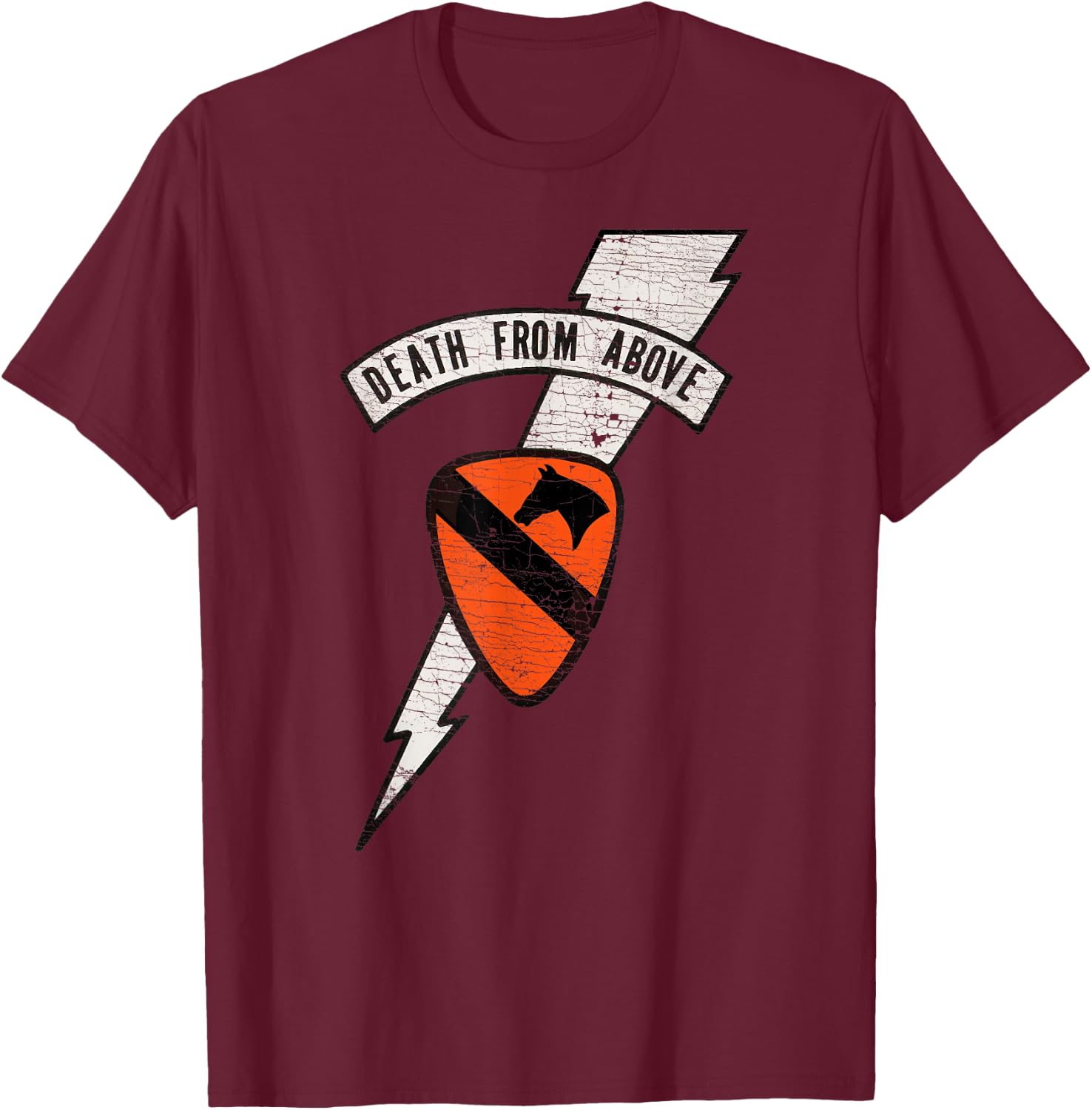 "Death From Above" Air Cavalry Lightning Logo (Distressed) T-Shirt - T-Shirt | Maroon