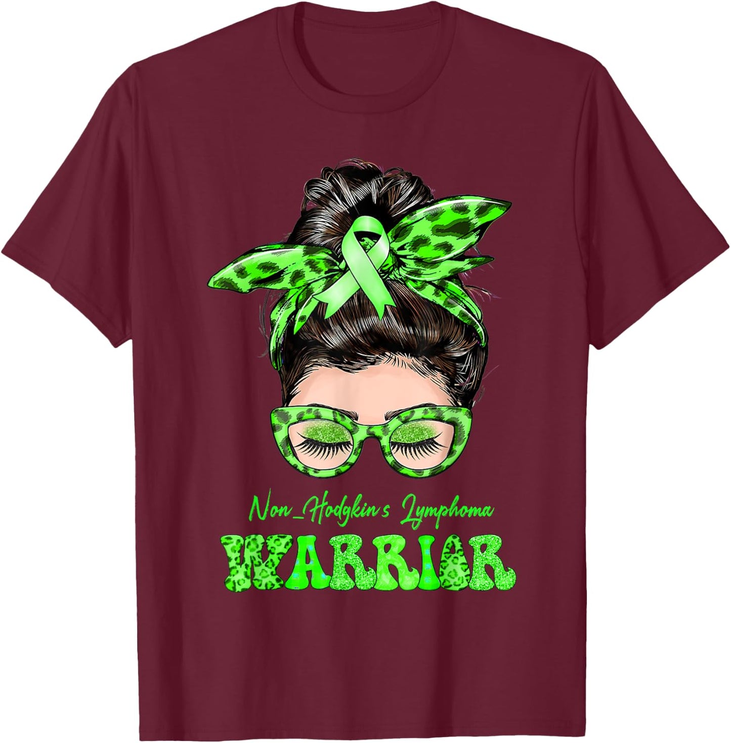 Non-Hodgkin's Lymphoma Warrior Messy Bun T-Shirt - T-Shirt | Maroon