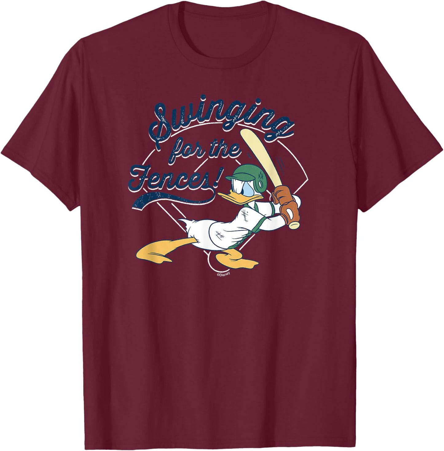 Disney Donald Duck Baseball Swinging for the Fences Sports T-Shirt - T-Shirt | Maroon